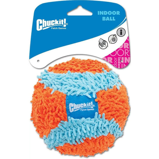 Chuckit indoor ball for dogs in vibrant orange and blue, perfect for indoor fetch games