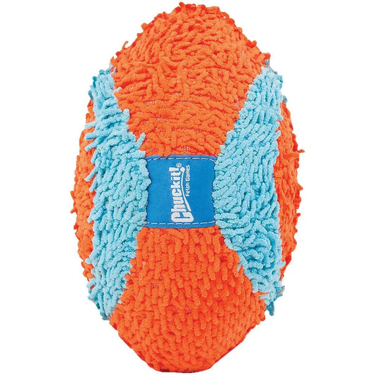 Chuckit indoor dog toy in orange and blue with soft texture for indoor playtime fun