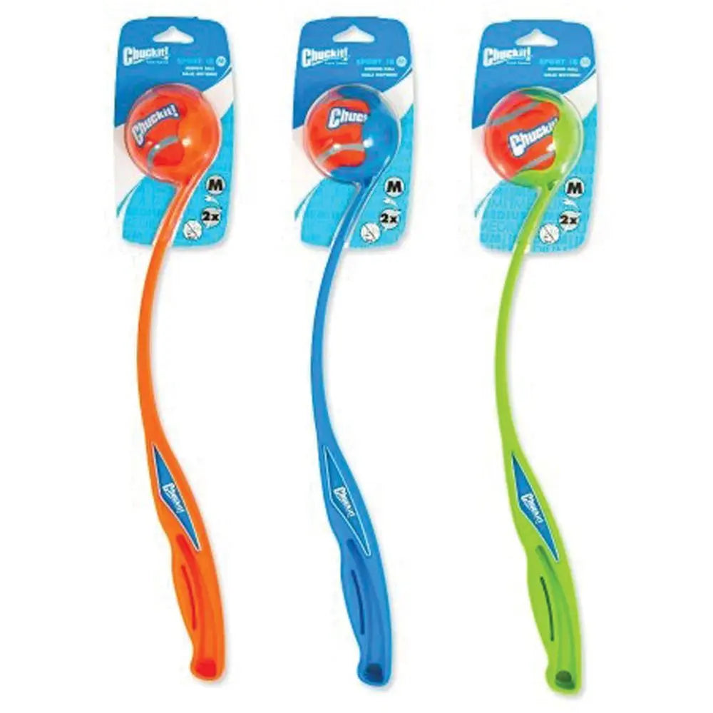 K9 Outdoors long throw dog ball launcher with colorful options for outdoor play and fetch