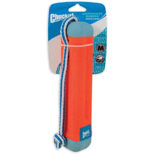 Chuckit water bumper for dogs in orange and blue, perfect for fetch in water and on land.