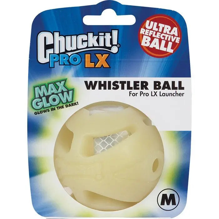 Chuckit Whistler Ball for dogs, ultra reflective ball that glows in the dark for nighttime playtime