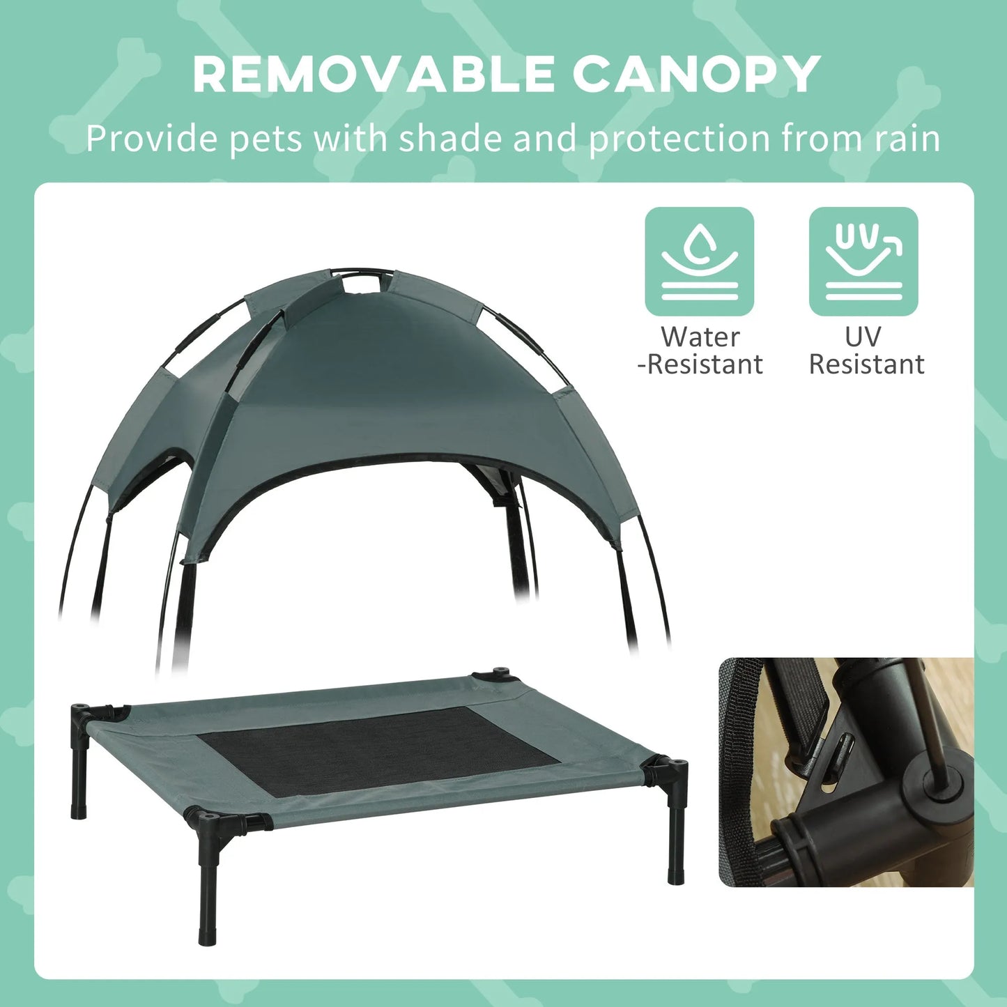 Cj Dropshipping - 24" Elevated Outdoor Dog Bed with Canopy - Grey - Pet Cots