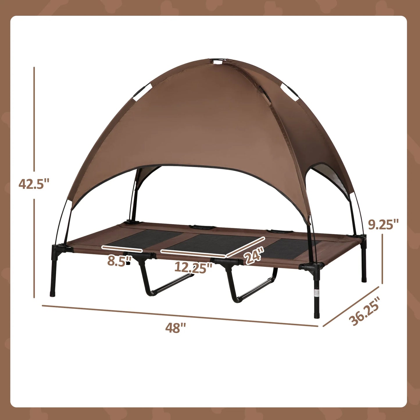 Cj Dropshipping - 24" Elevated Outdoor Dog Bed with Canopy - Grey - Pet Cots