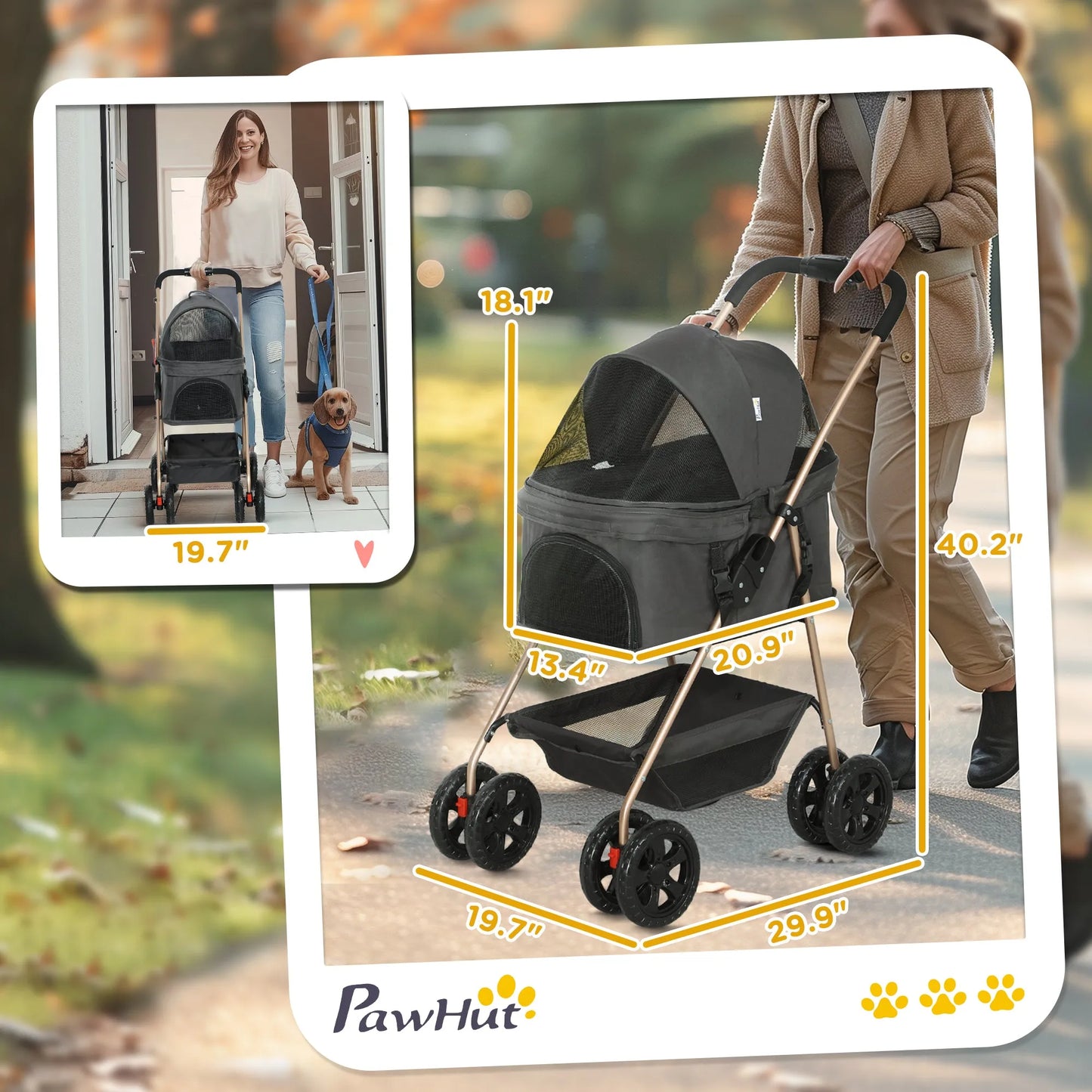 Cj Dropshipping - 3-in-1 Pet Stroller - Foldable Dog Carriage with Carrier - Pet Stroller