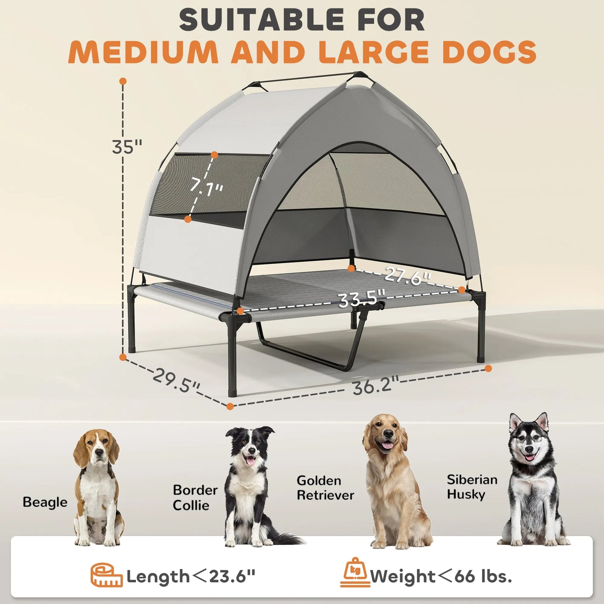 Cj Dropshipping - 36" Elevated Cooling Pet Cot with Canopy - Light Grey - Cooling Beds