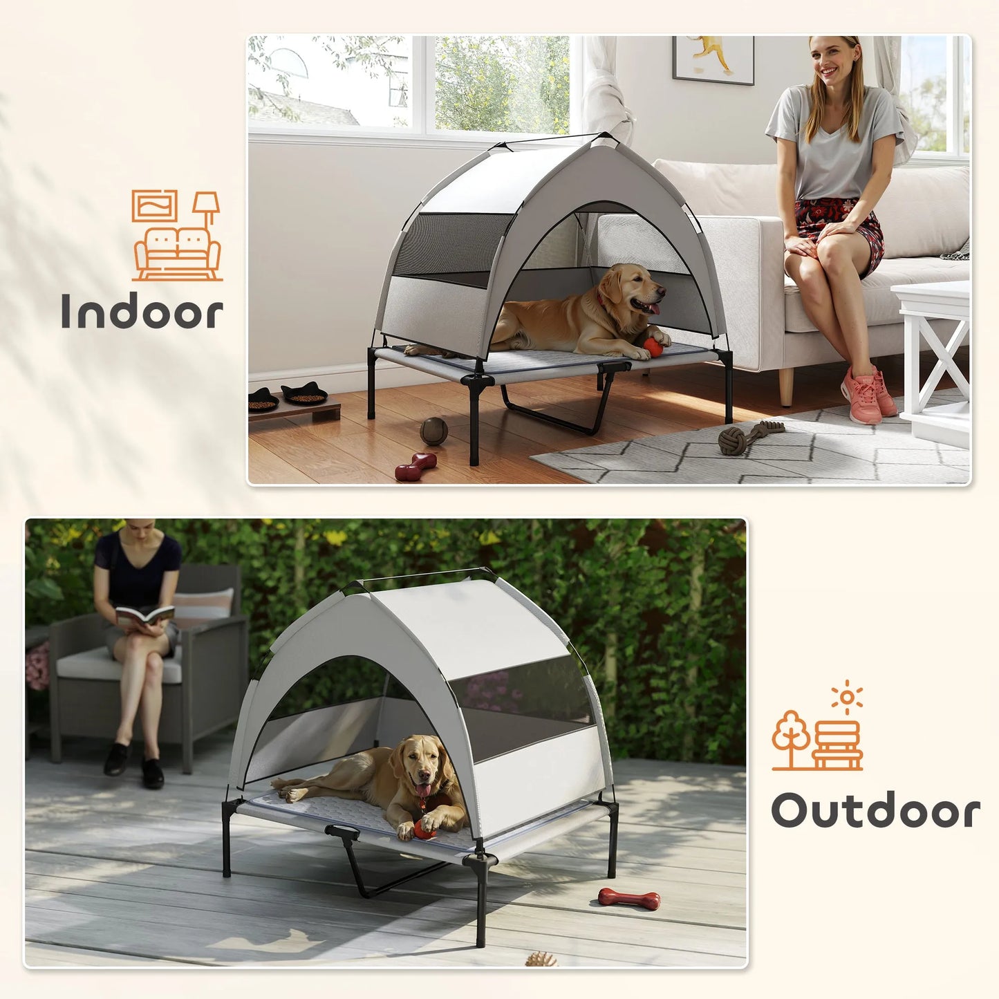 Cj Dropshipping - 36" Elevated Cooling Pet Cot with Canopy - Light Grey - Cooling Beds