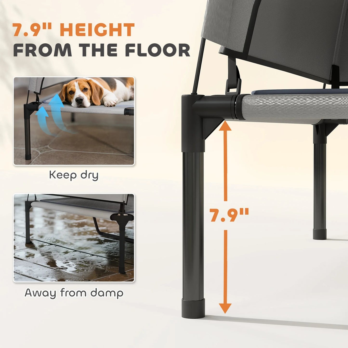 Cj Dropshipping - 36" Elevated Cooling Pet Cot with Canopy - Light Grey - Cooling Beds