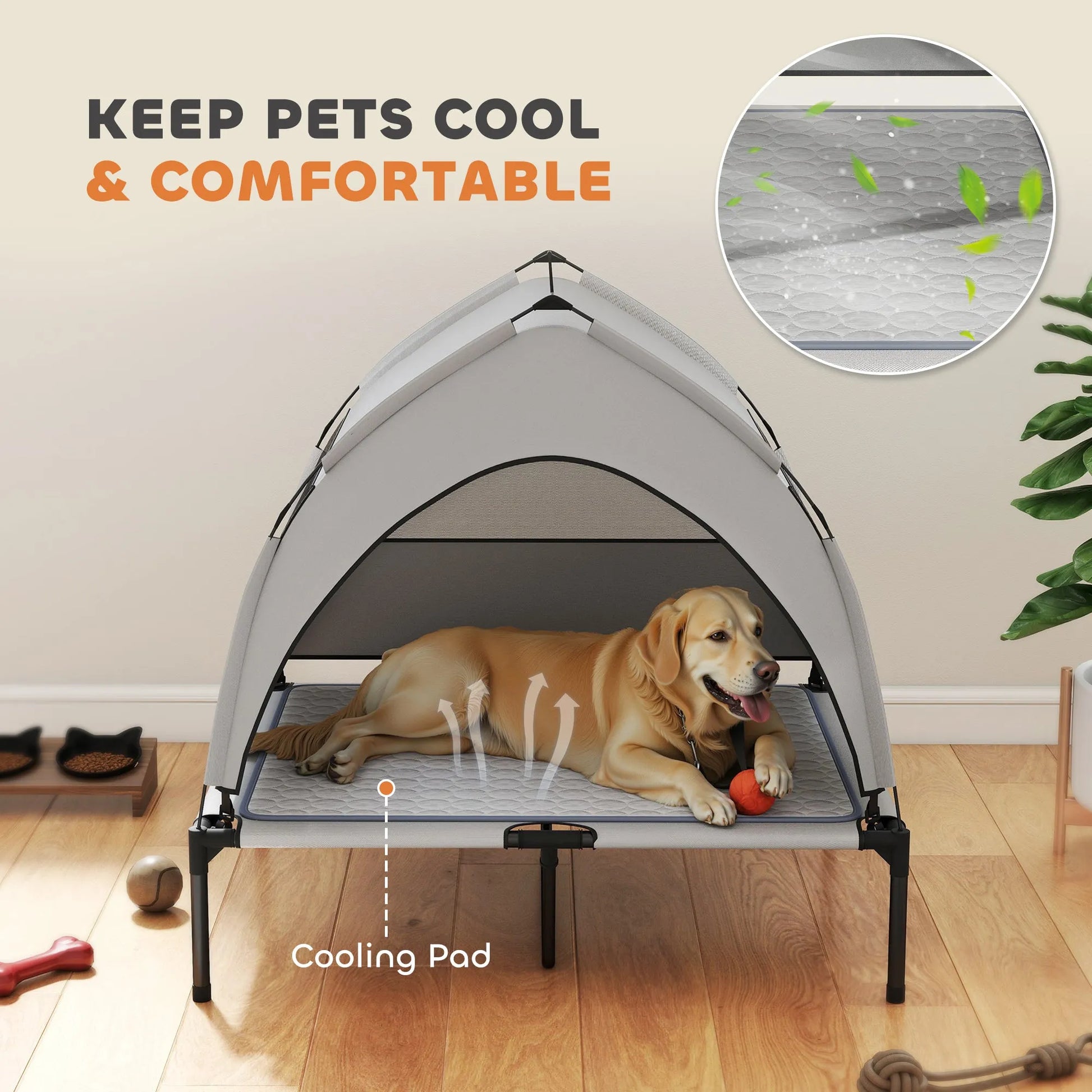 Cj Dropshipping - 36" Elevated Cooling Pet Cot with Canopy - Light Grey - Cooling Beds