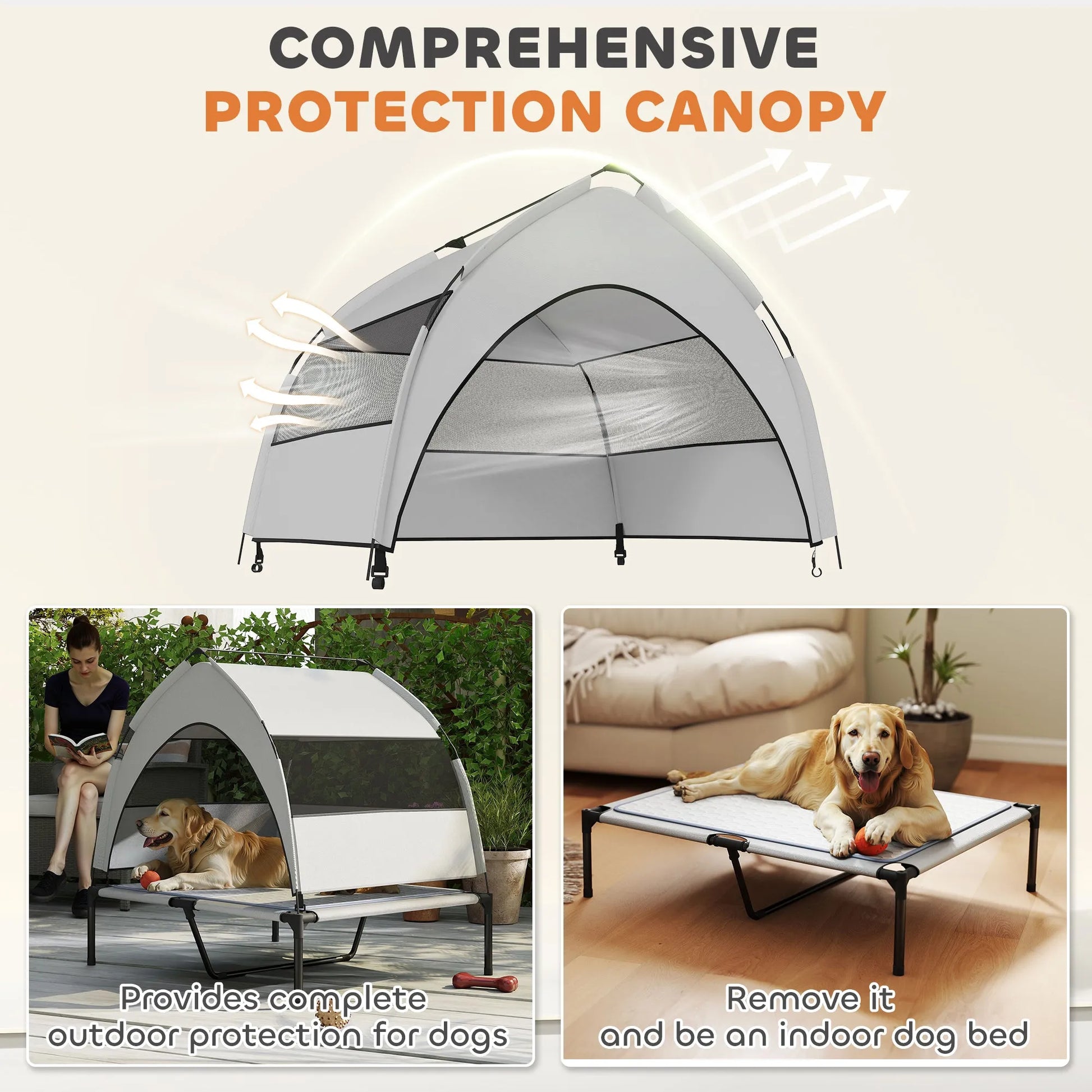 Cj Dropshipping - 36" Elevated Cooling Pet Cot with Canopy - Light Grey - Cooling Beds