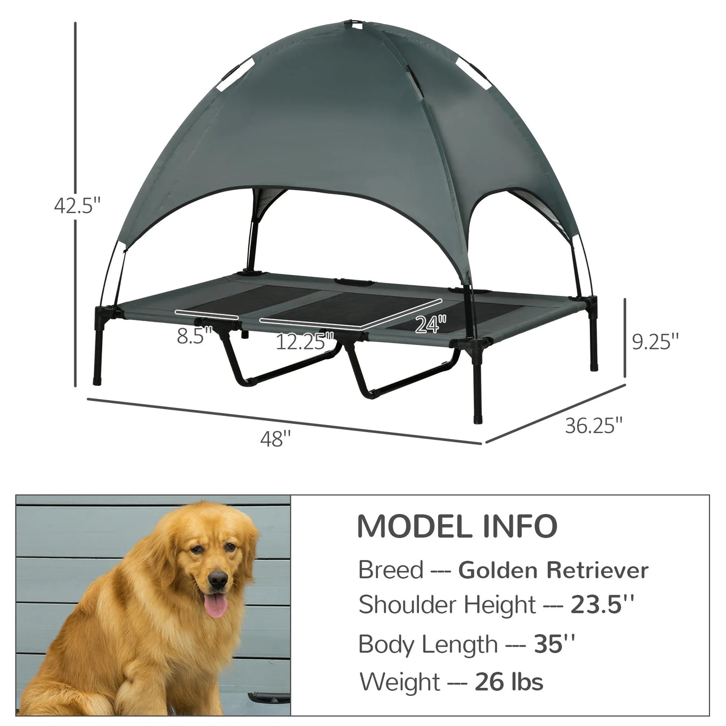 Cj Dropshipping - 36" Elevated Dog Cot with UV Canopy - Blue - Pet Cots