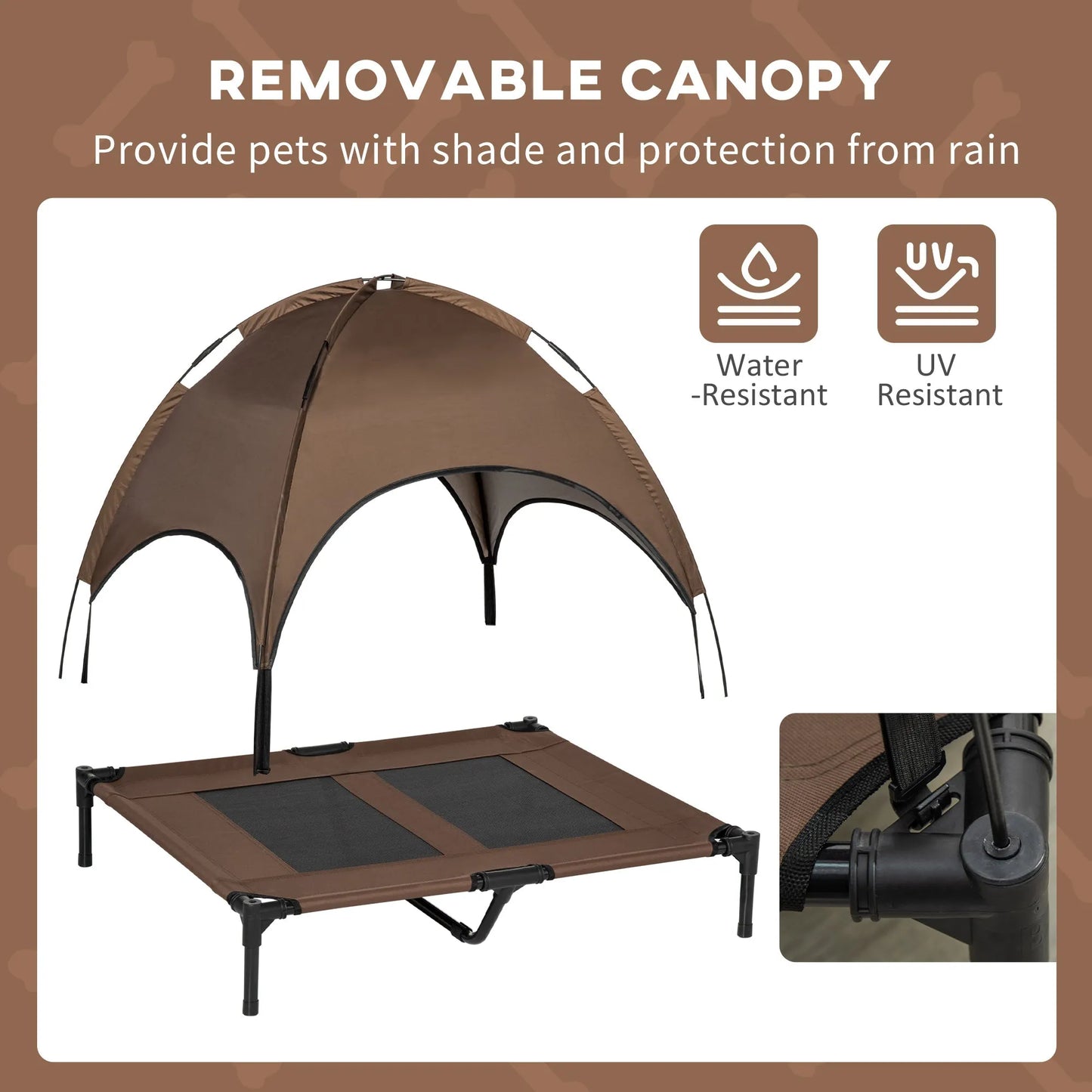 Cj Dropshipping - 36" Elevated Outdoor Dog Bed with Canopy - Coffee - Pet Cots
