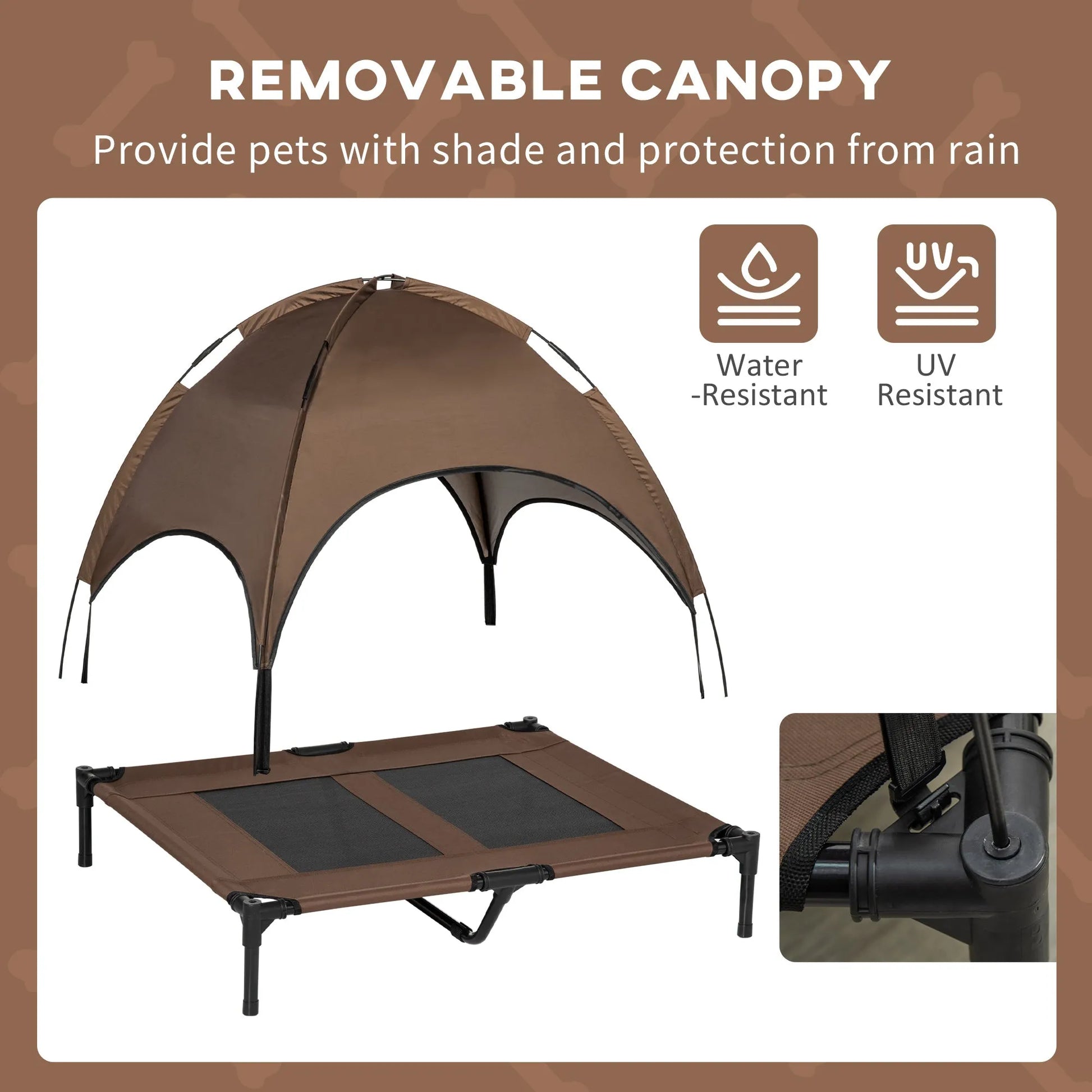 Cj Dropshipping - 36" Elevated Outdoor Dog Bed with Canopy - Coffee - Pet Cots