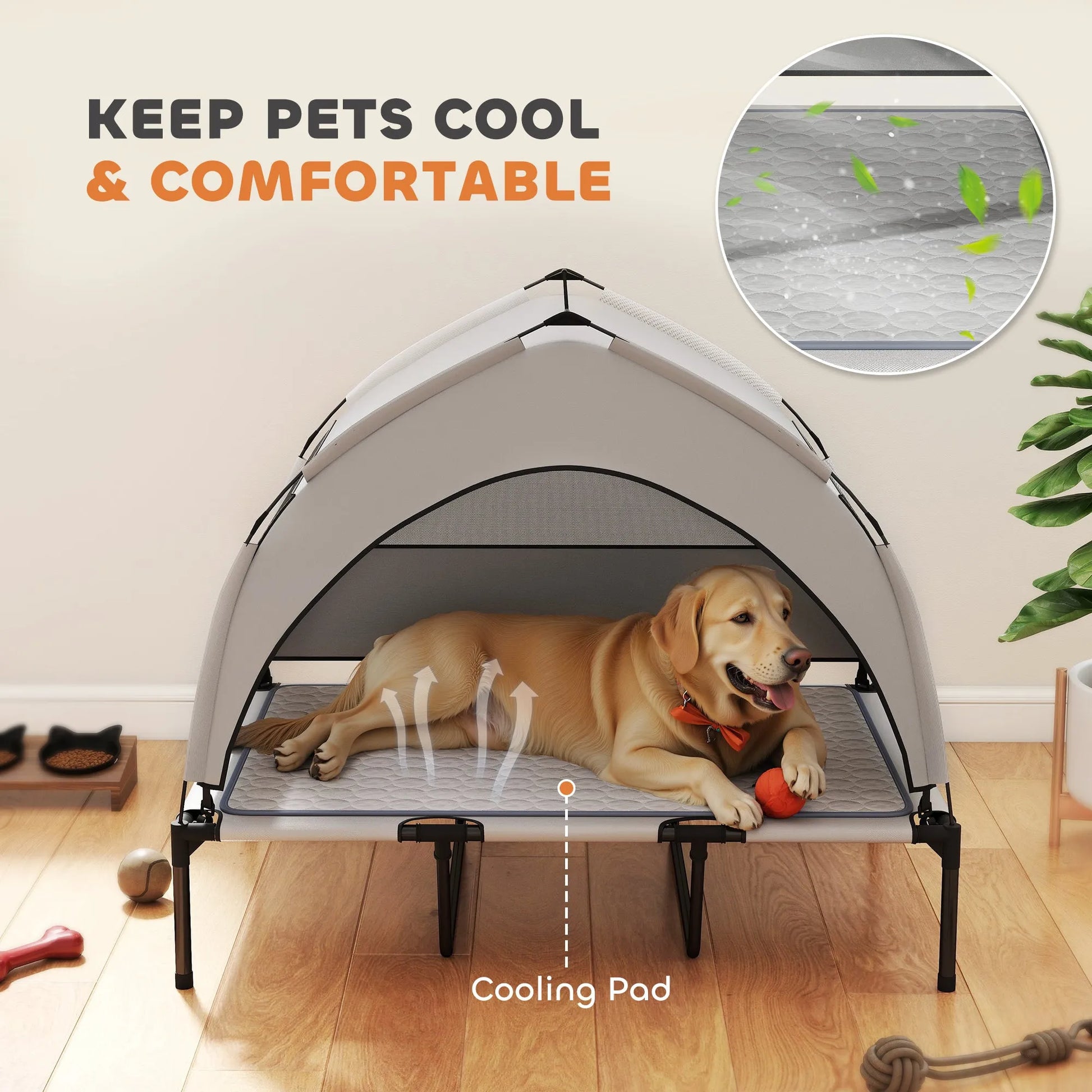 Cj Dropshipping - 42" Elevated Outdoor Dog Bed with Canopy - Grey - Pet Cots