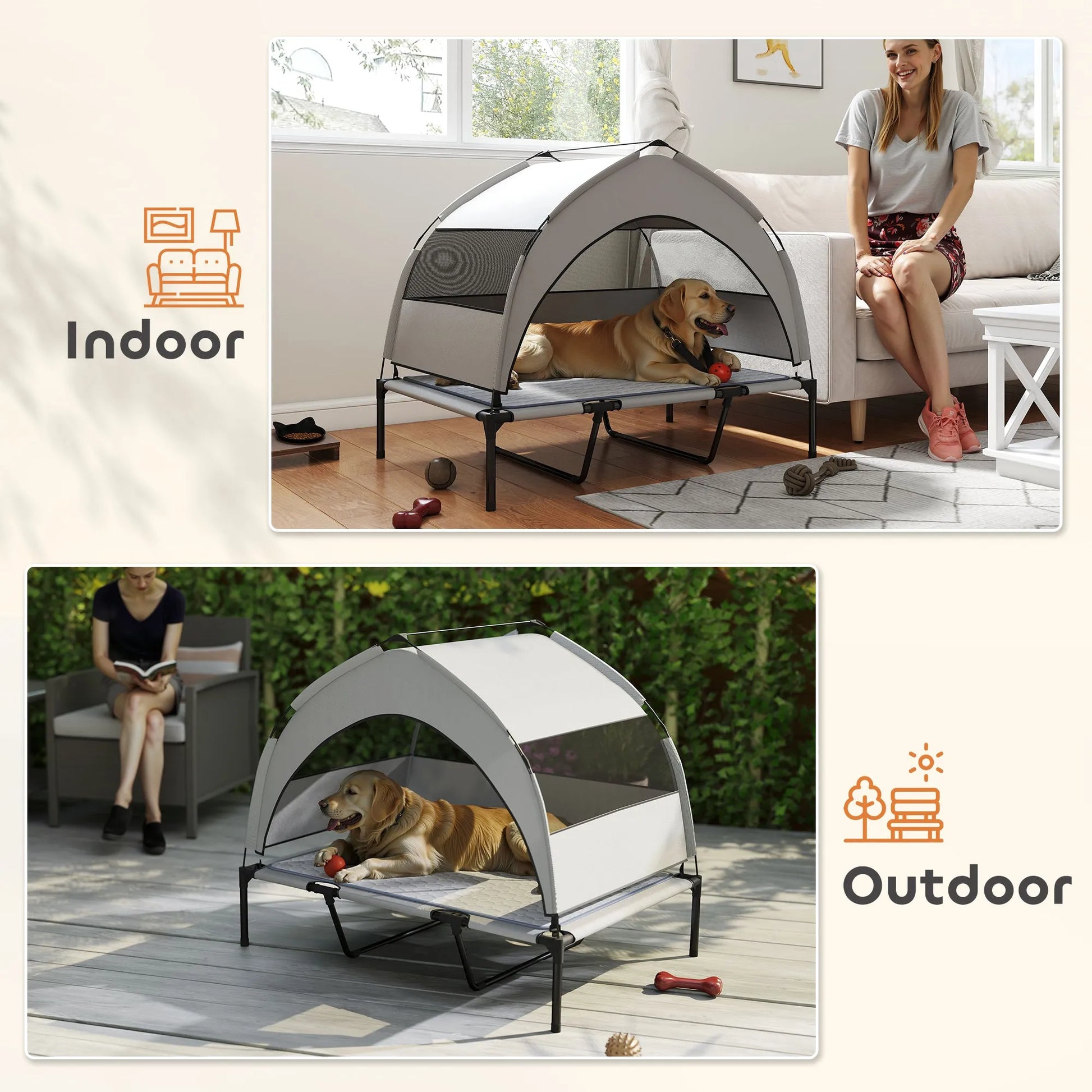 Cj Dropshipping - 42" Elevated Outdoor Dog Bed with Canopy - Grey - Pet Cots