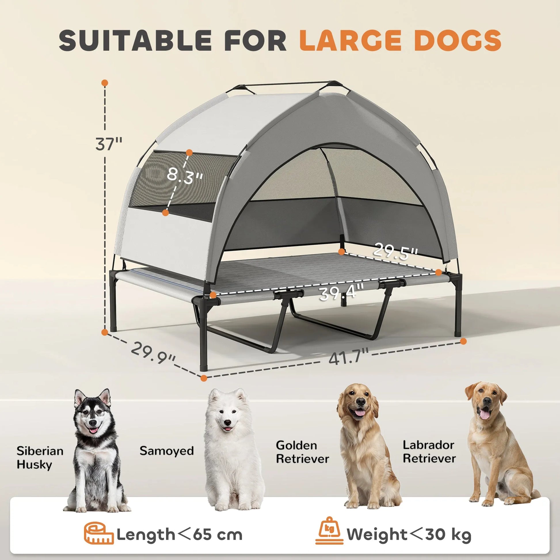 Cj Dropshipping - 42" Elevated Outdoor Dog Bed with Canopy - Grey - Pet Cots