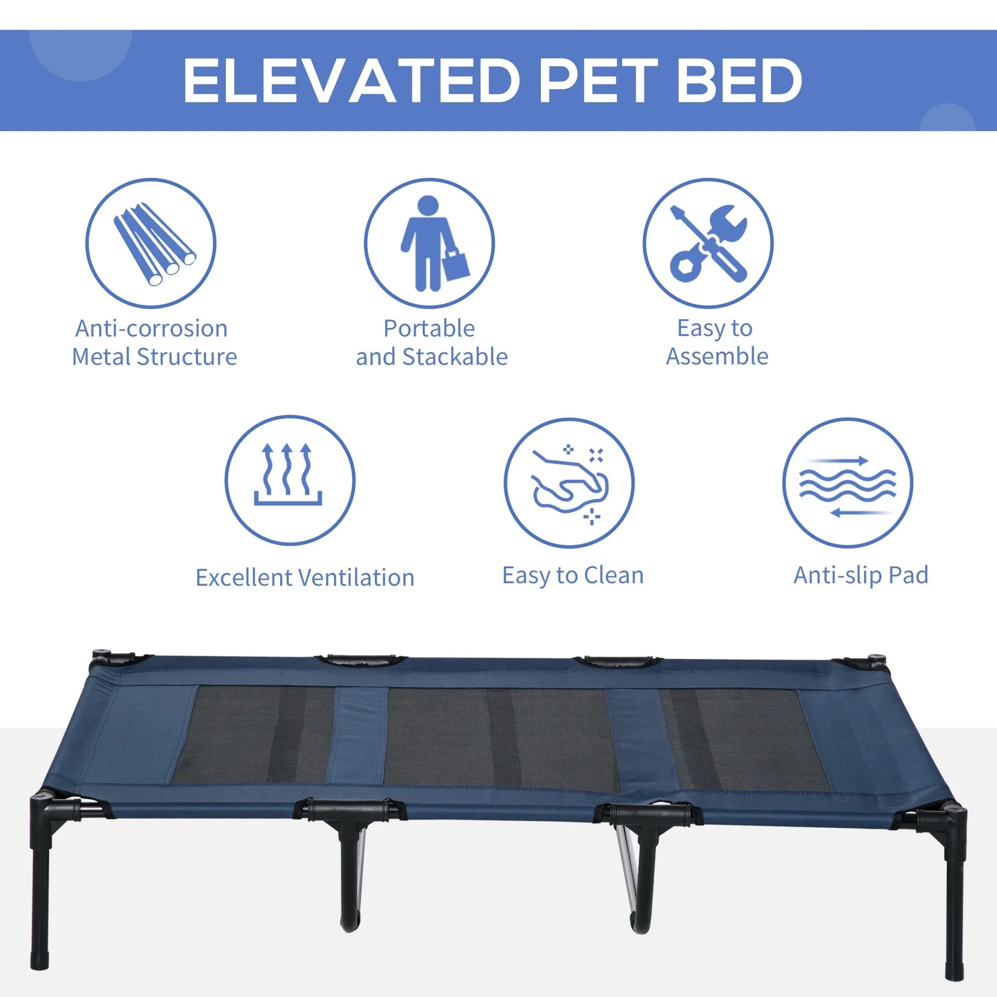 Cj Dropshipping - 48" Elevated Breathable Dog Bed with Carry Bag - Navy - Pet Cots