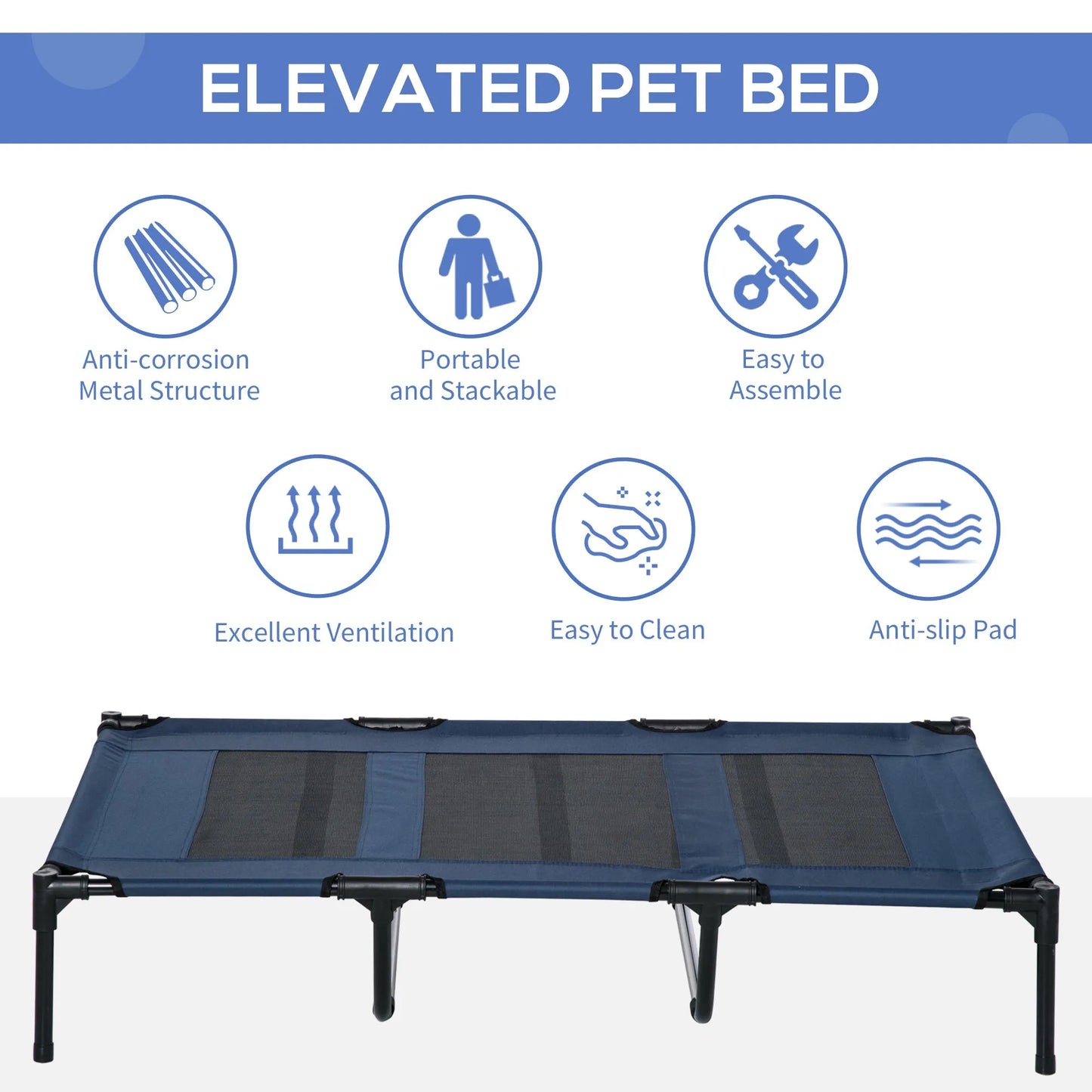 Cj Dropshipping - 48" Elevated Breathable Dog Bed with Carry Bag - Navy - Pet Cots