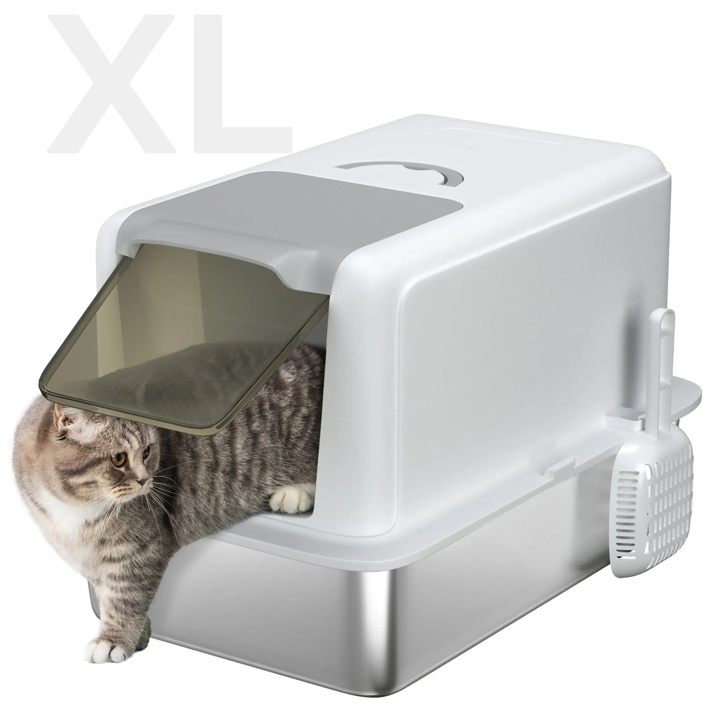CJ Dropshipping - Cat Litter Box Stainless Steel – 2-in-1 Enclosed Sifting Pan - Cat Litter Boxes