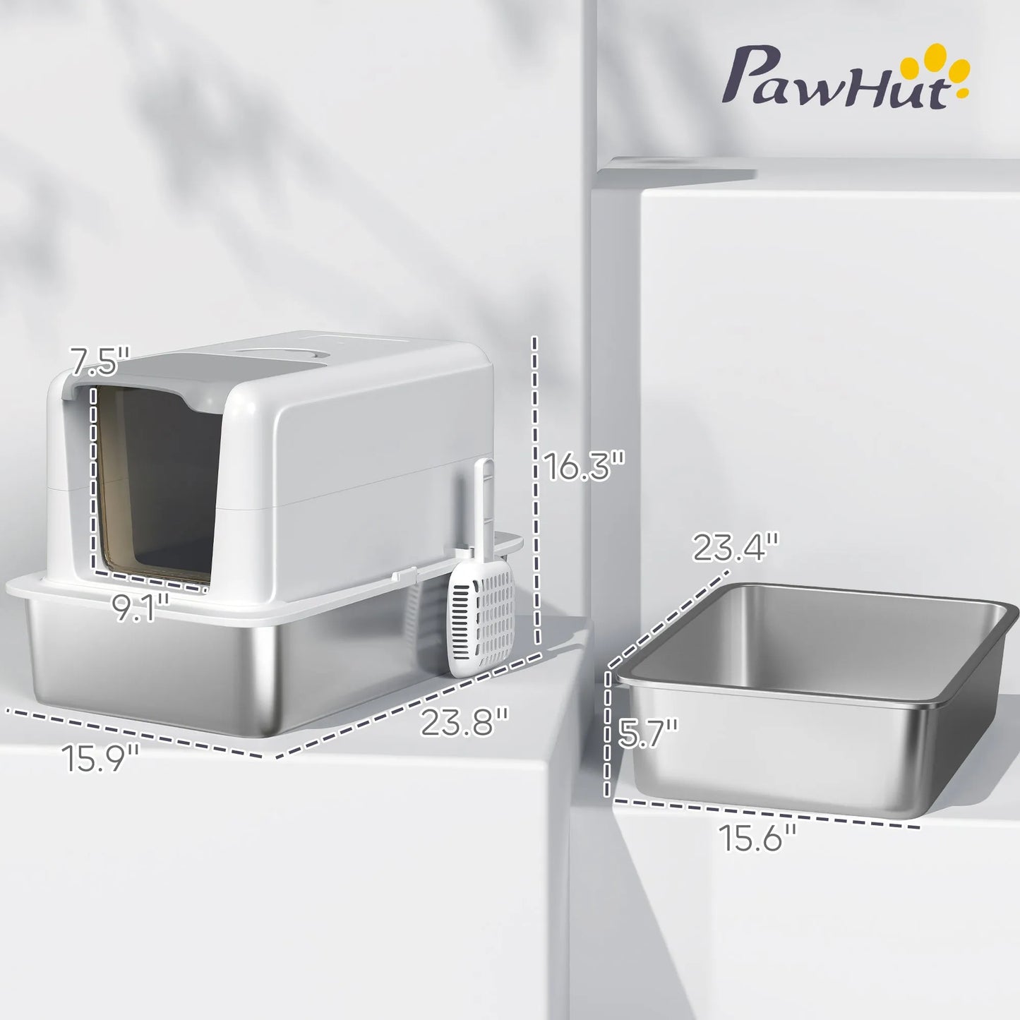 CJ Dropshipping - Cat Litter Box Stainless Steel – 2-in-1 Enclosed Sifting Pan - Cat Litter Boxes