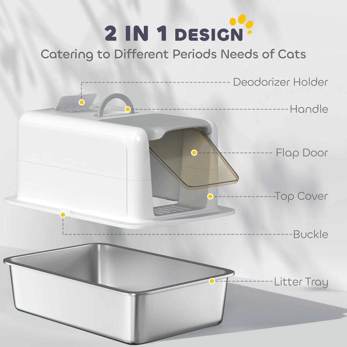 CJ Dropshipping - Cat Litter Box Stainless Steel – 2-in-1 Enclosed Sifting Pan - Cat Litter Boxes