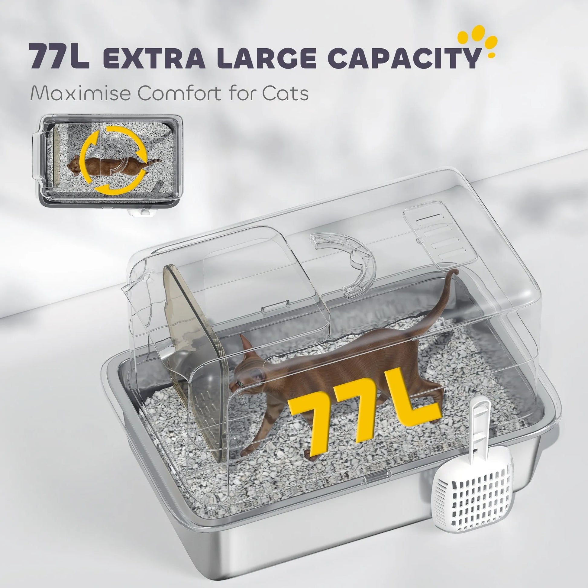 CJ Dropshipping - Cat Litter Box Stainless Steel – 2-in-1 Enclosed Sifting Pan - Cat Litter Boxes