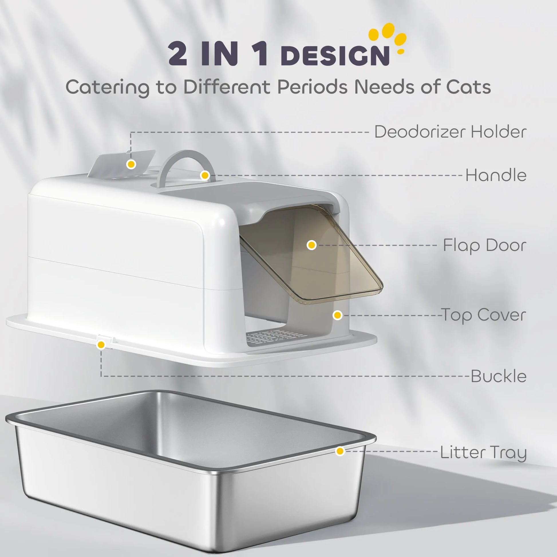 CJ Dropshipping - Cat Litter Box Stainless Steel – 2-in-1 Enclosed Sifting Pan - Cat Litter Boxes
