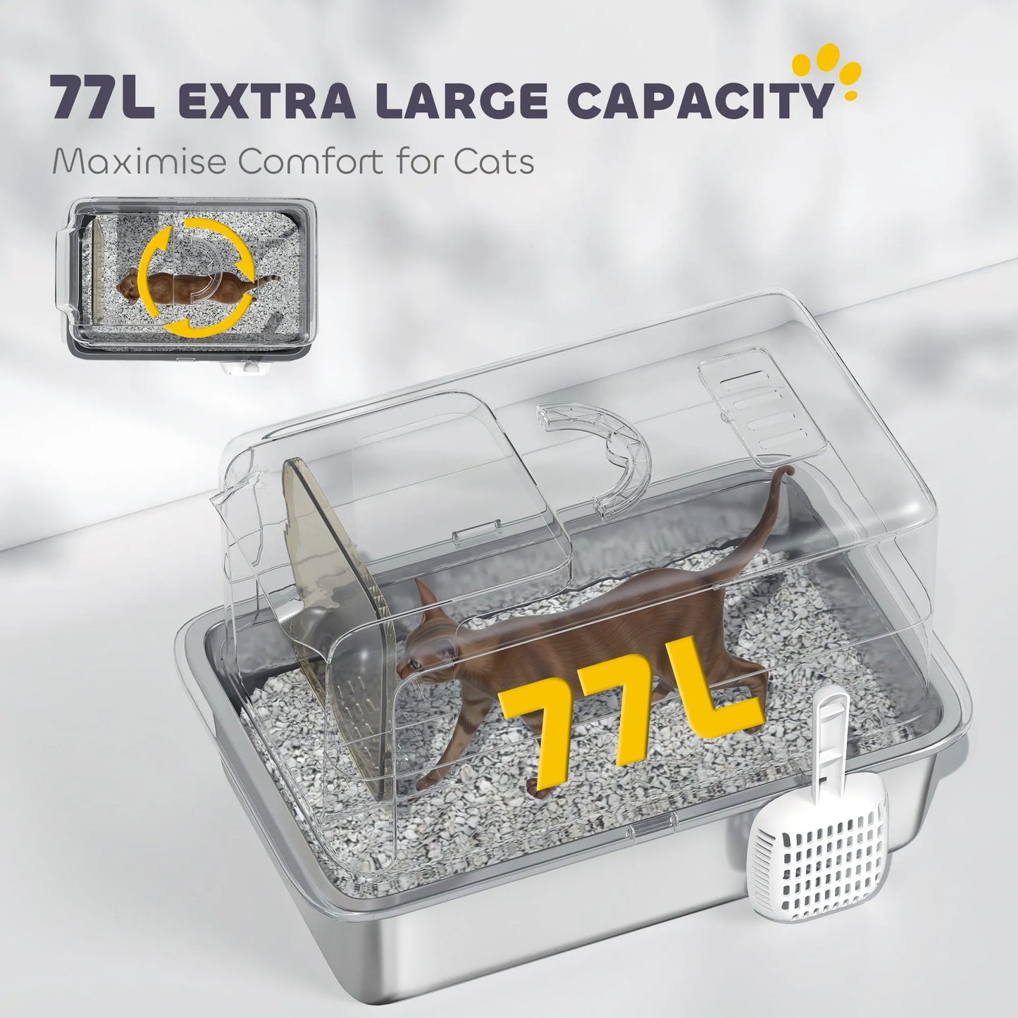 CJ Dropshipping - Cat Litter Box Stainless Steel – 2-in-1 Enclosed Sifting Pan - Cat Litter Boxes