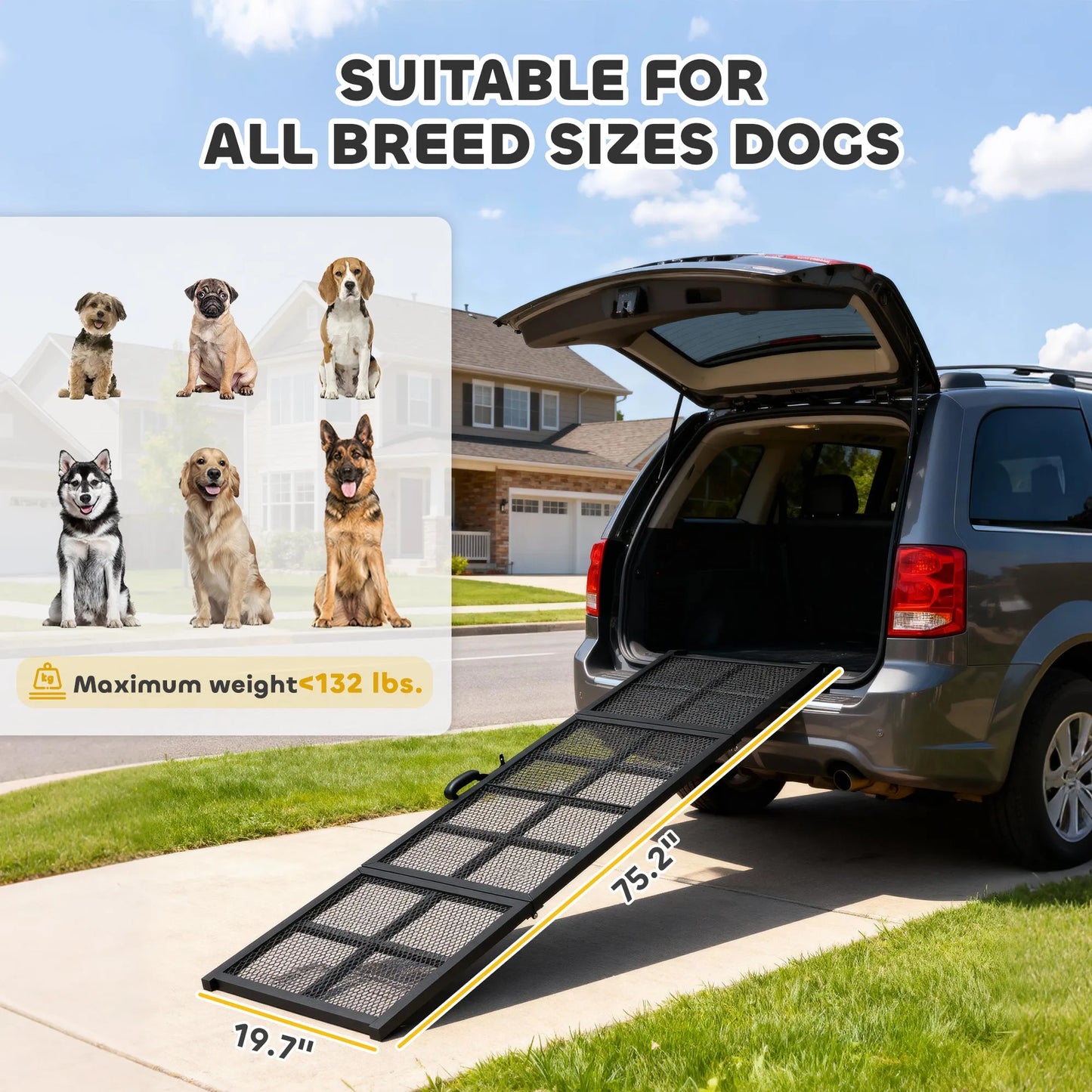 CJ Dropshipping - Dog Car Ramp, 75" x 20" Extra Long and Wide, Non-Slip Surface, Folding Portable Pet Ramp for Large, Smal...