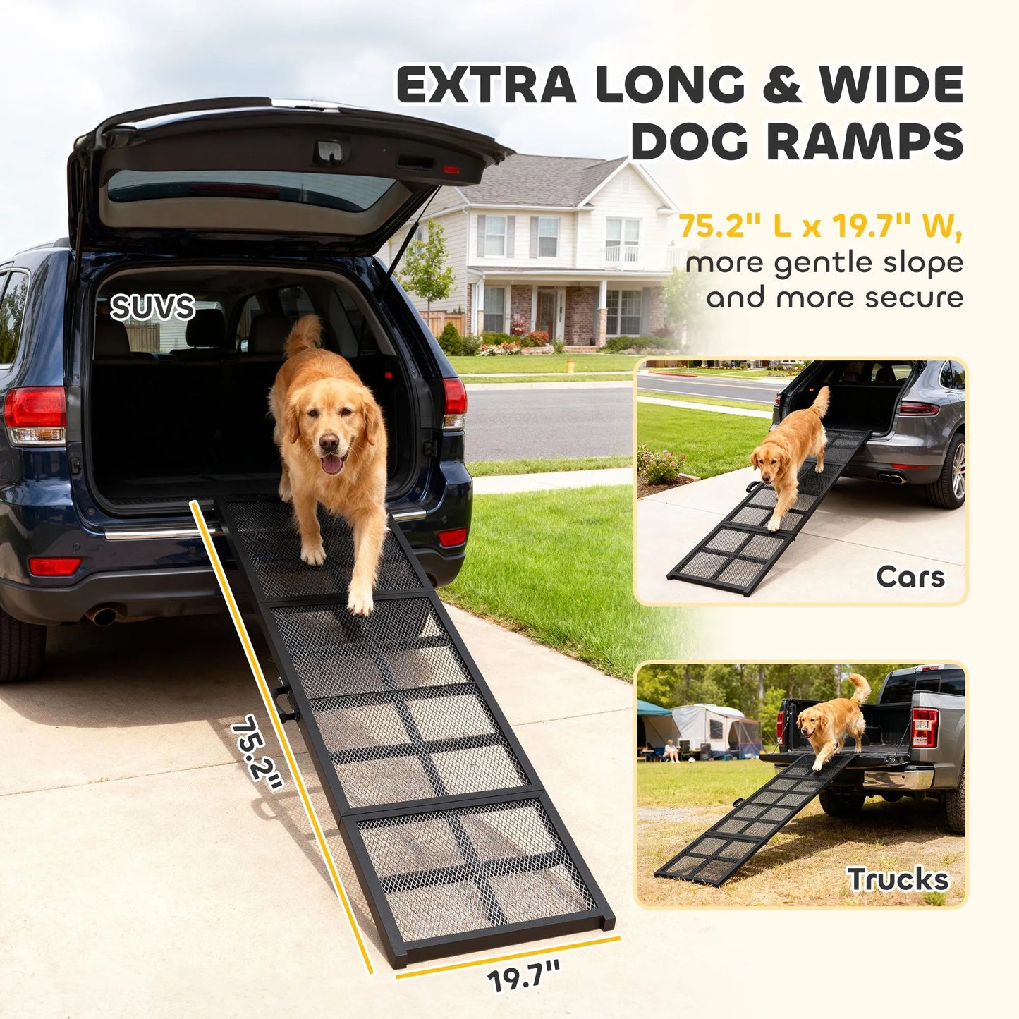 CJ Dropshipping - Dog Car Ramp, 75" x 20" Extra Long and Wide, Non-Slip Surface, Folding Portable Pet Ramp for Large, Smal...
