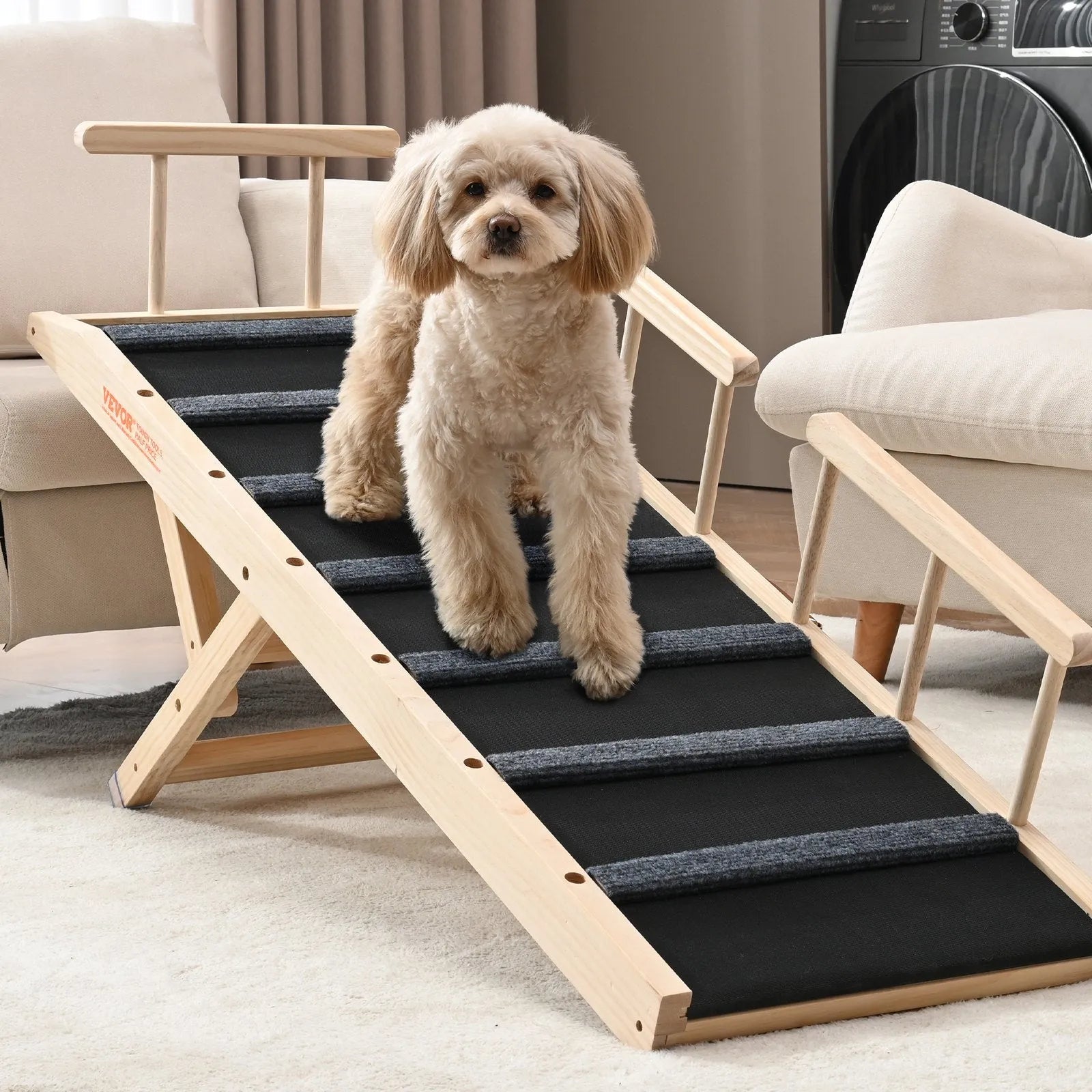 CJ Dropshipping - Dog Ramp, Folding Pet Ramp For Bed, Adjustable Dog Ramp For Small, Large, Old Dogs & Cats, Wooden Pet Ra...
