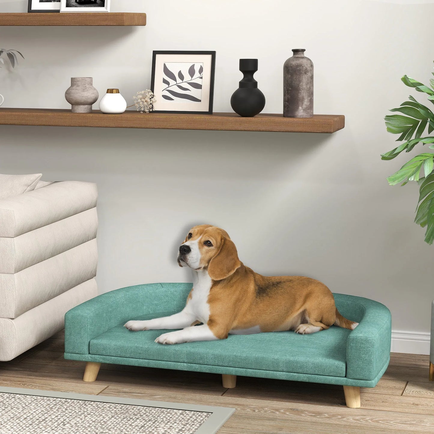 Cj Dropshipping - Dog Sofa Couch Bed with Washable Cushion for Large Dogs, Cats, Green - 5