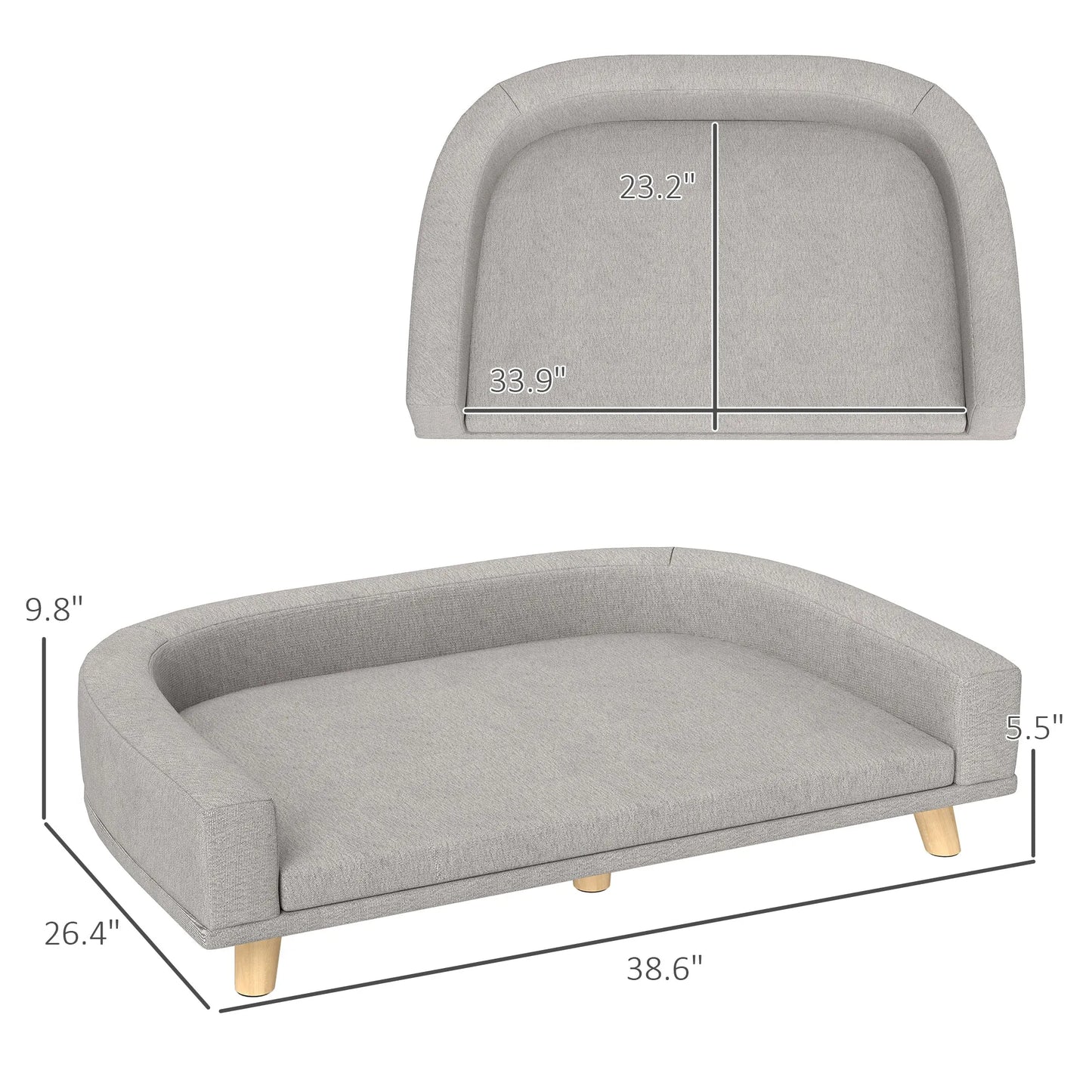 Cj Dropshipping - Dog Sofa Couch Bed with Washable Cushion for Large Dogs, Cats, Gray - 5
