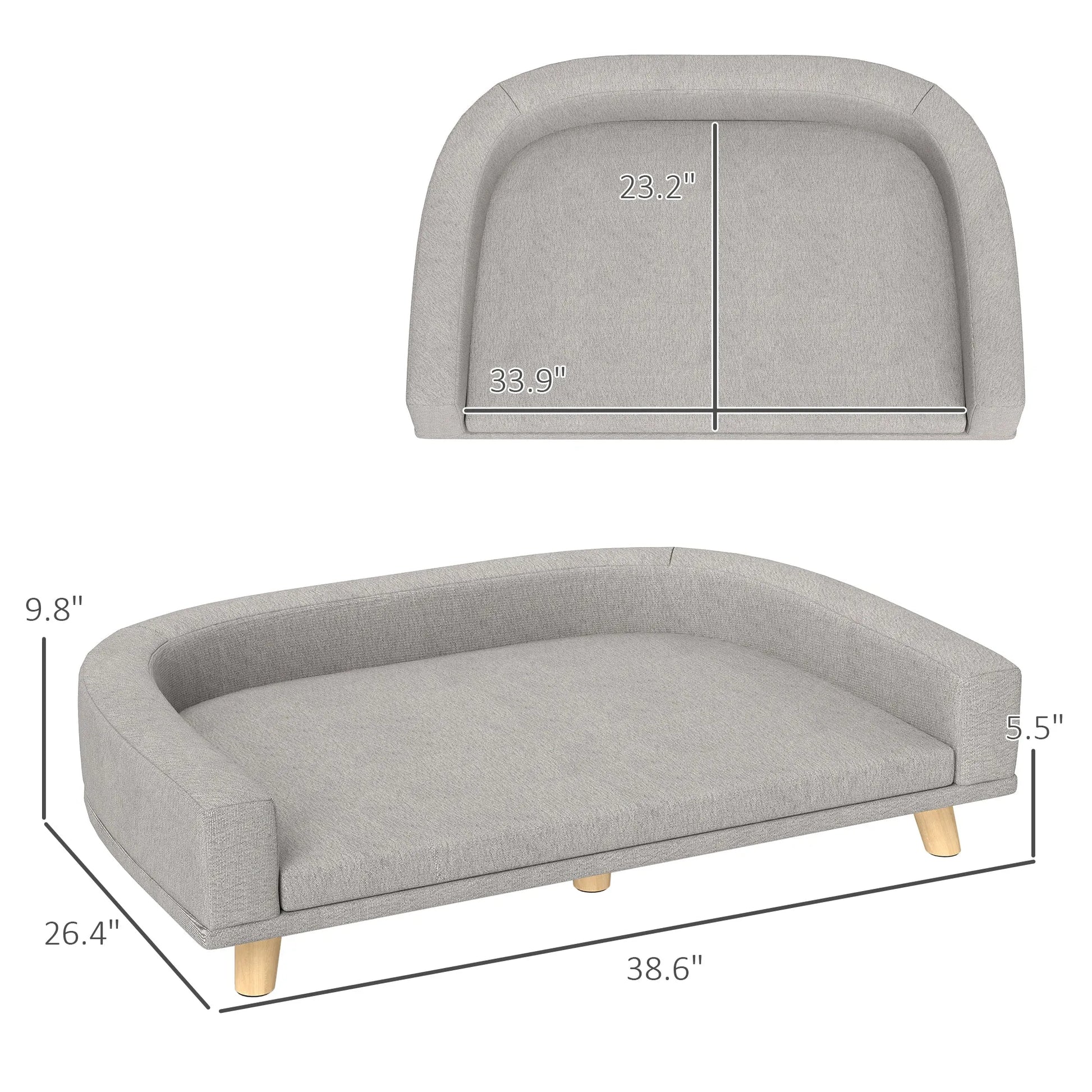 Cj Dropshipping - Dog Sofa Couch Bed with Washable Cushion for Large Dogs, Cats, Gray - 5