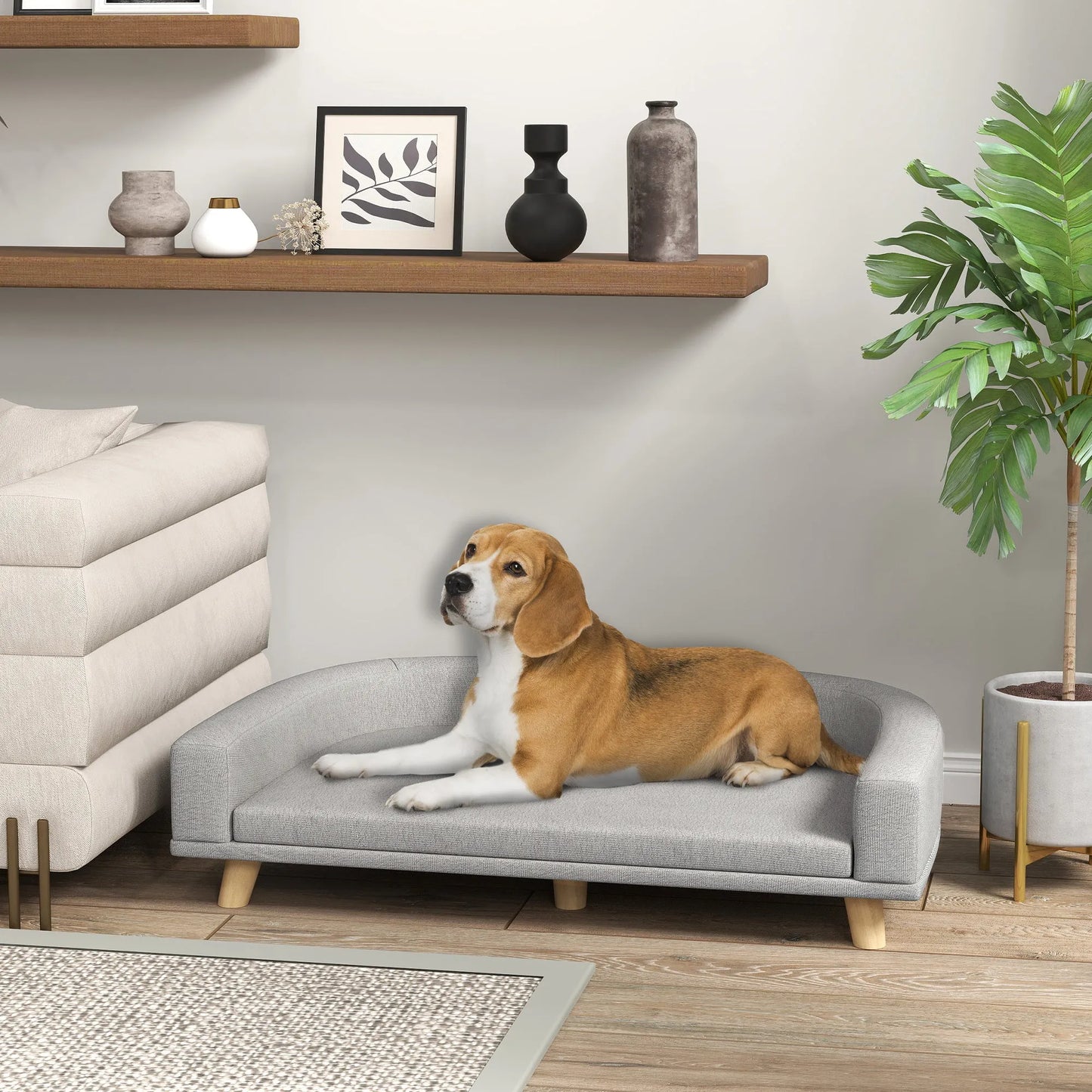 Cj Dropshipping - Dog Sofa Couch Bed with Washable Cushion for Large Dogs, Cats, Gray - 5