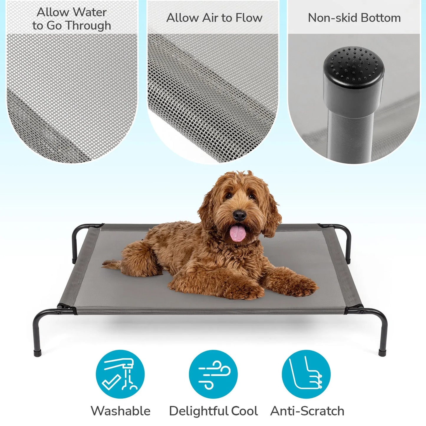Cj Dropshipping - Elevated Outdoor Dog Cot with Cooling Mat - Black - Cooling Beds