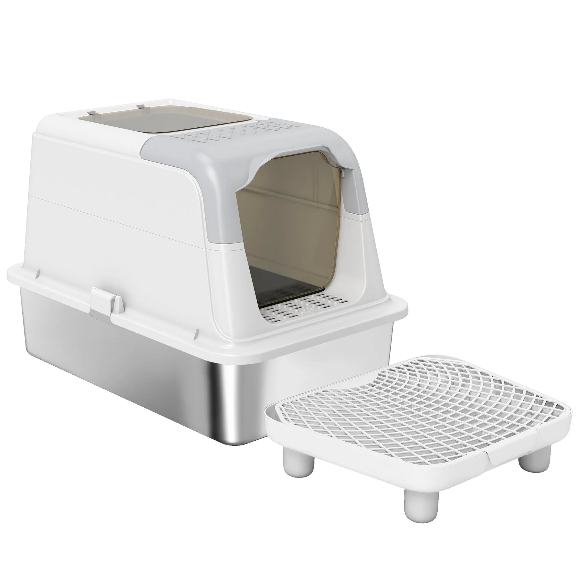CJ Dropshipping - Extra Large Stainless Steel Litter Box - Enclosed High Sides - Enclosed Cat LItter Boxes