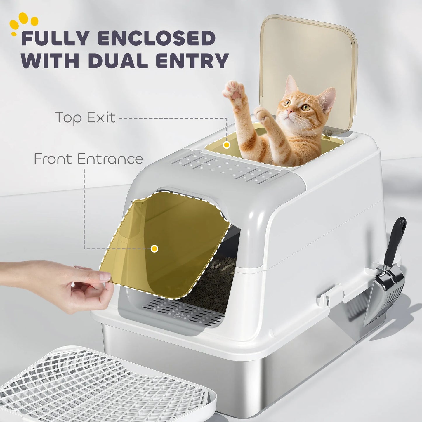 CJ Dropshipping - Extra Large Stainless Steel Litter Box - Enclosed High Sides - Enclosed Cat LItter Boxes