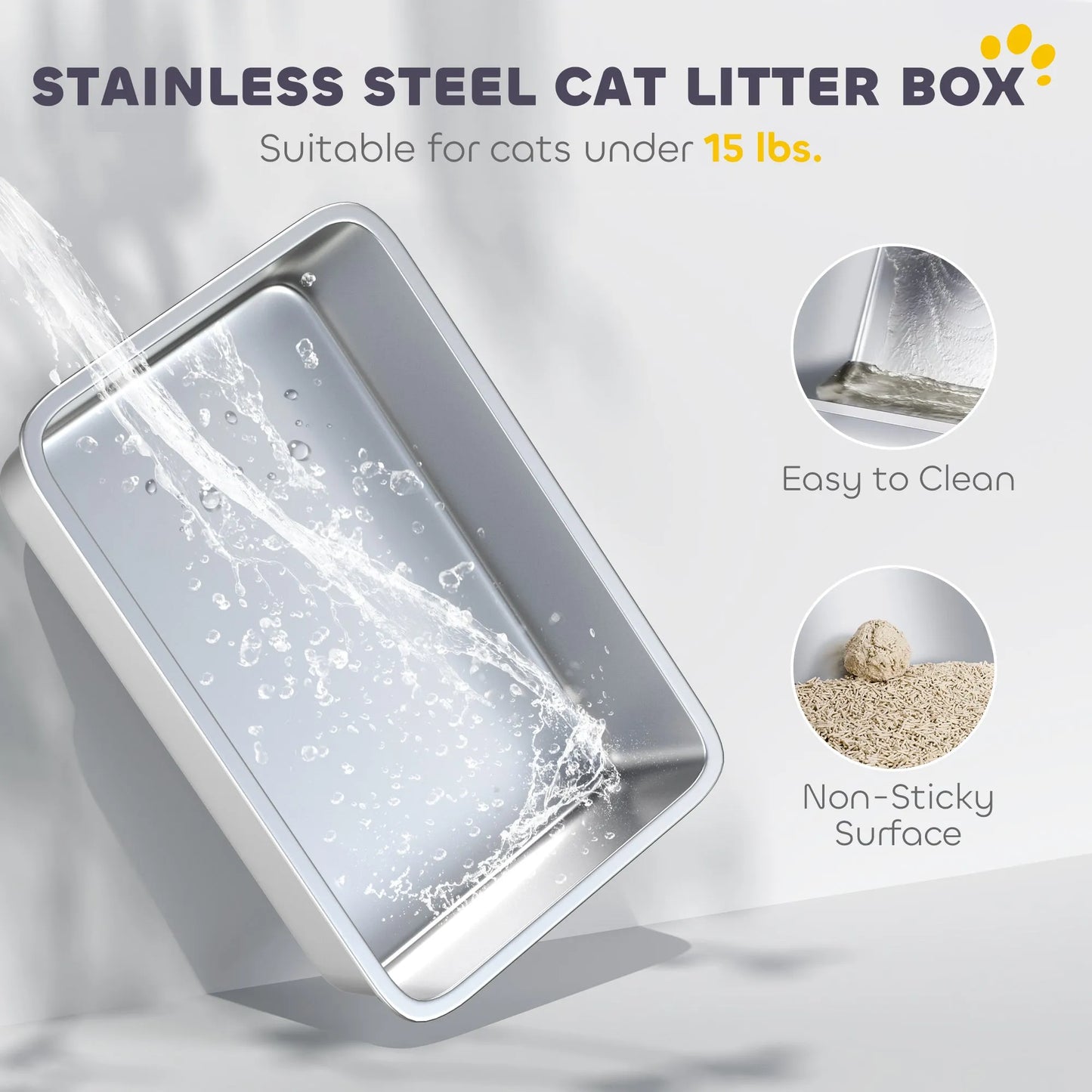 CJ Dropshipping - Extra Large Stainless Steel Litter Box - Enclosed High Sides - Enclosed Cat LItter Boxes