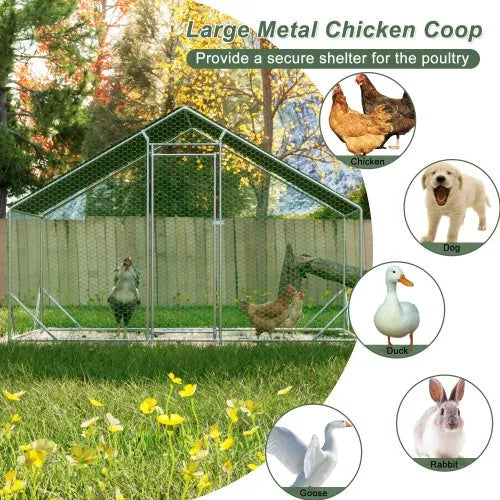 CJ Dropshipping - Large Metal Chicken Coop, Walk-in Chicken Run,Galvanized Wire Poultry Chicken Hen Pen Cage, Rabbits Duck...
