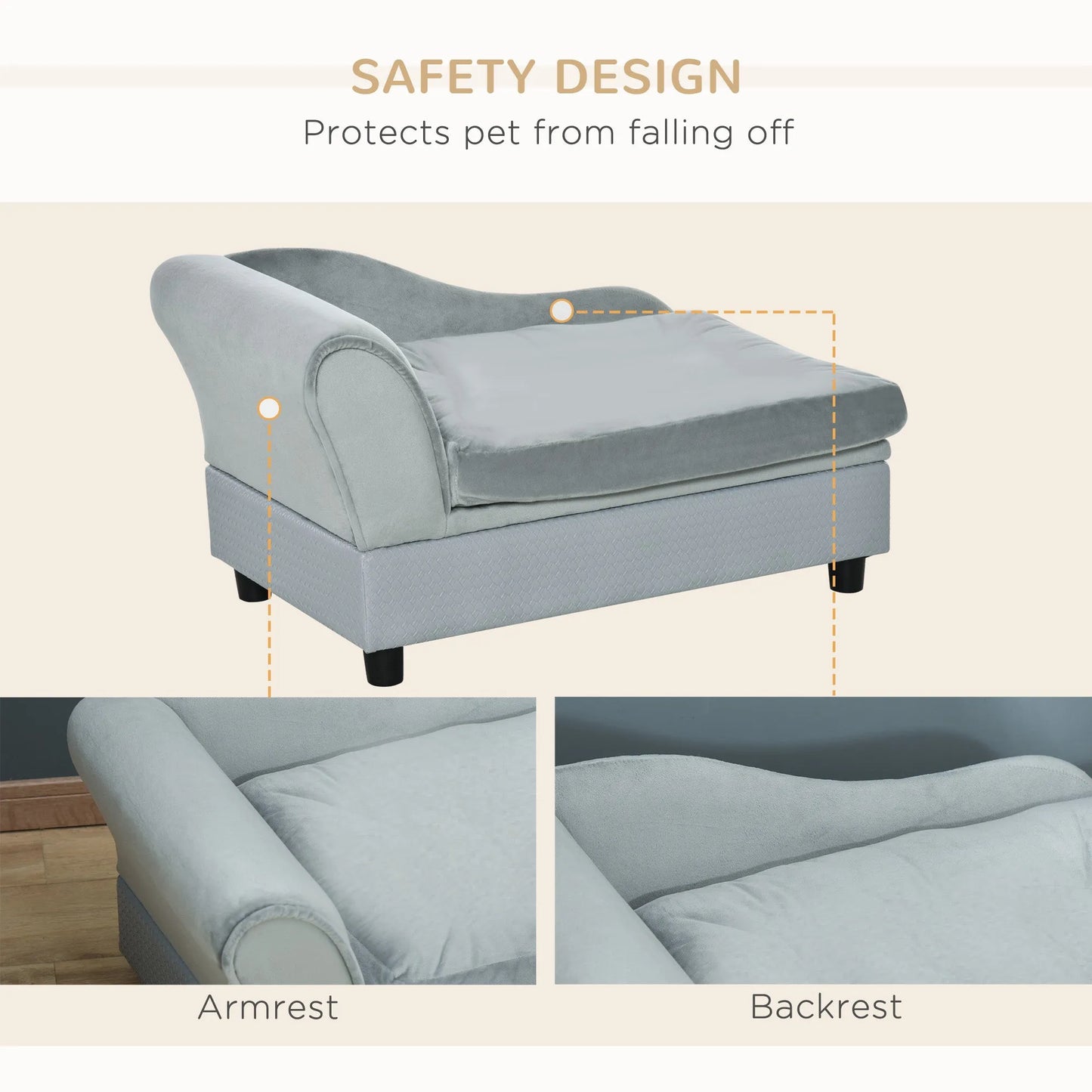 Cj Dropshipping - Luxury Dog Couch - Fancy Pet Sofa with Hidden Storage Gray - 5