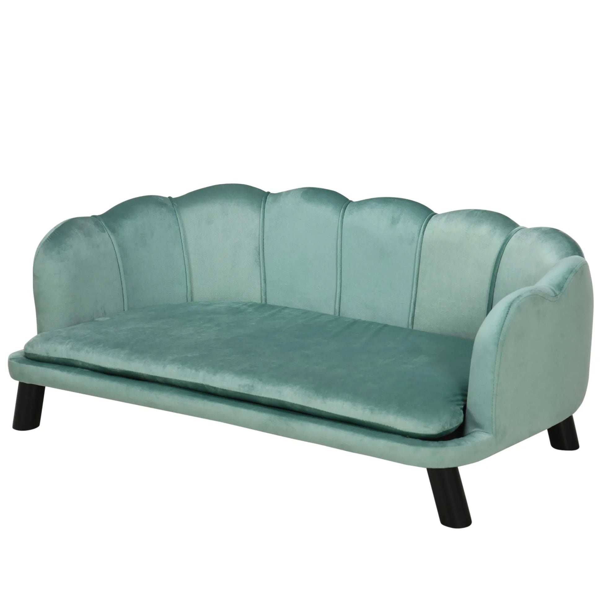 Cj Dropshipping - Pearl Velvet Pet Sofa - Luxury Dog Couch with Wood Legs Blue - 5
