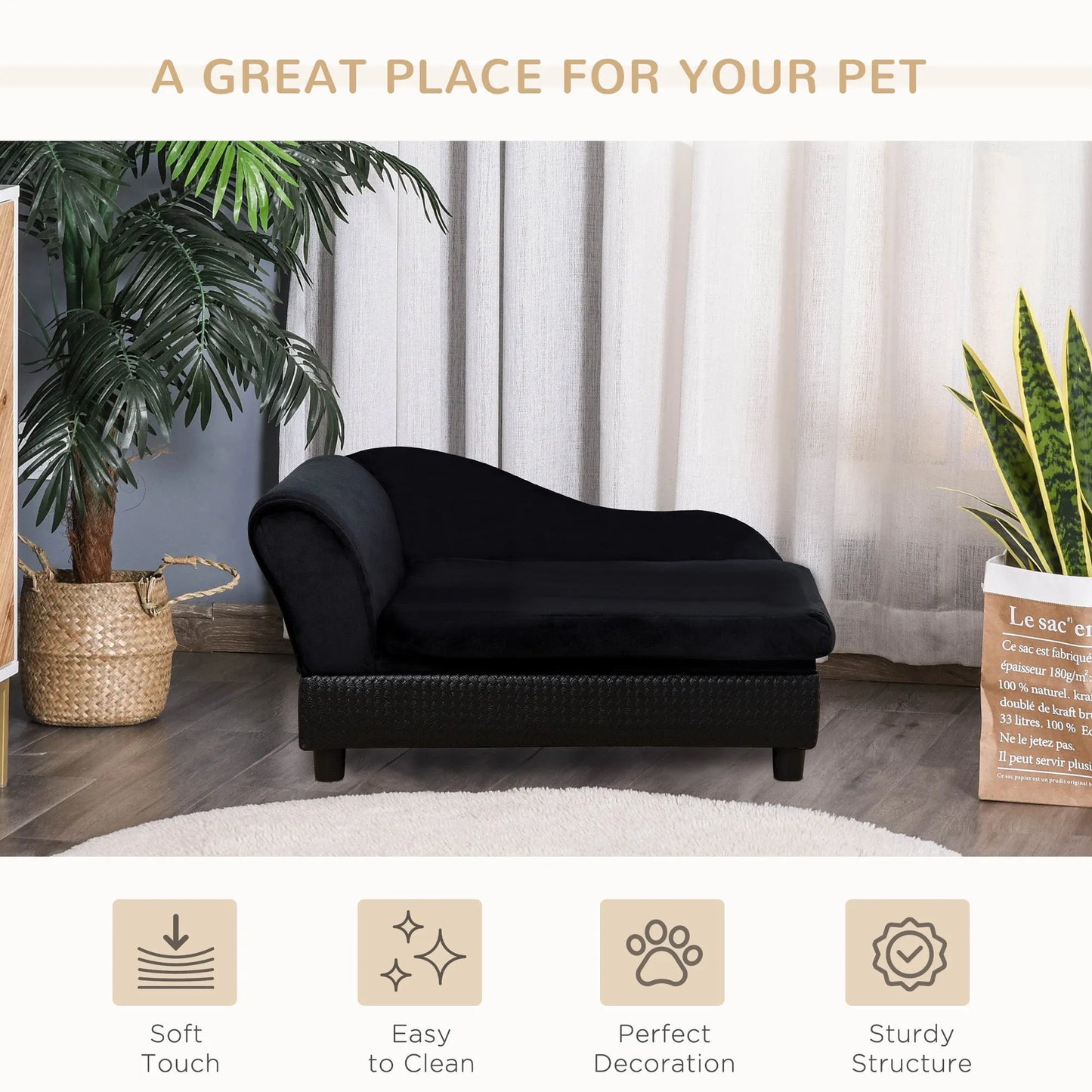 Cj Dropshipping - Pet Sofa Bed Couch with Storage, Pet Sofa for Cats and Small Dogs, Black - 5