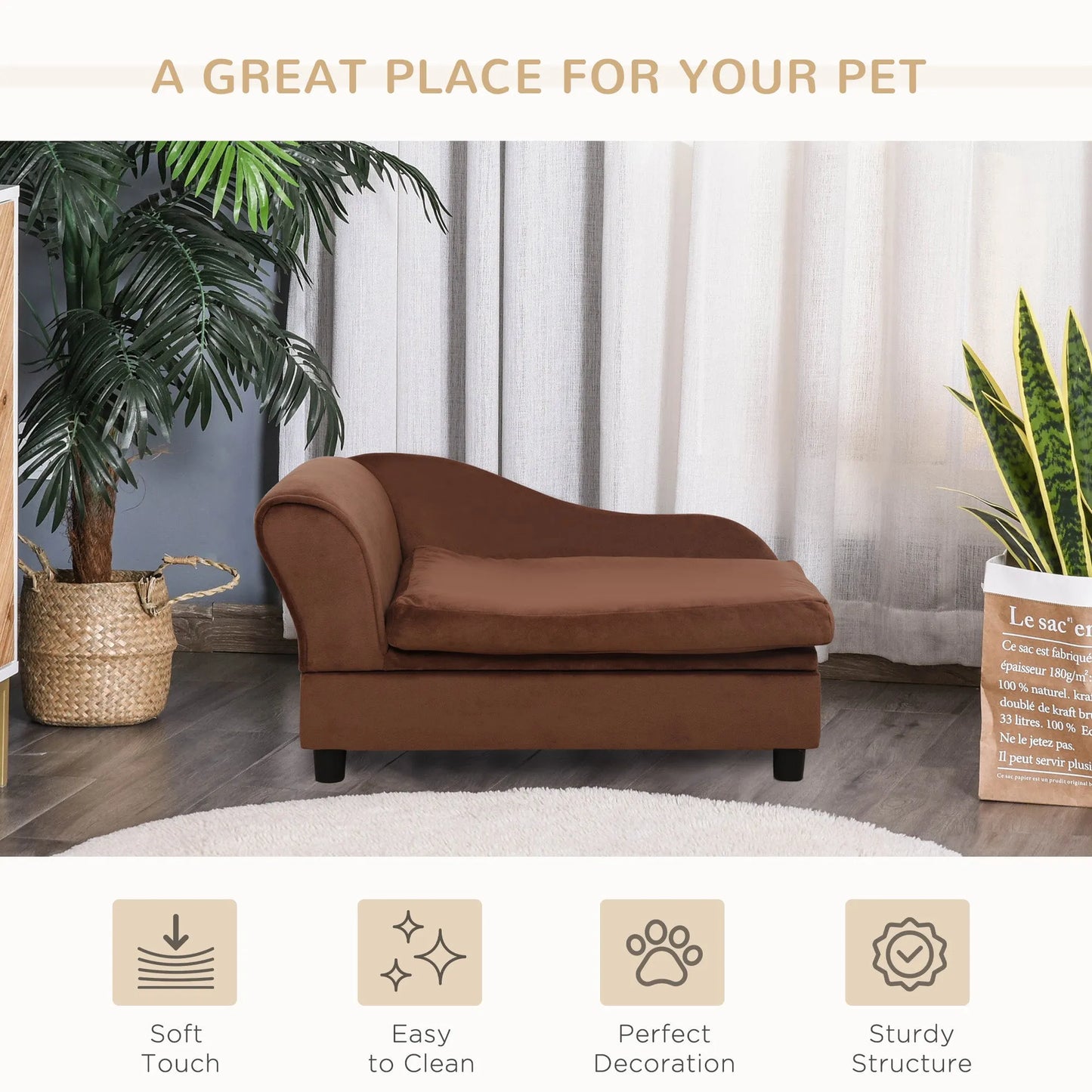 Cj Dropshipping - Pet Sofa Bed Couch with Storage, Pet Sofa for Cats and Small Dogs, Brown - 5