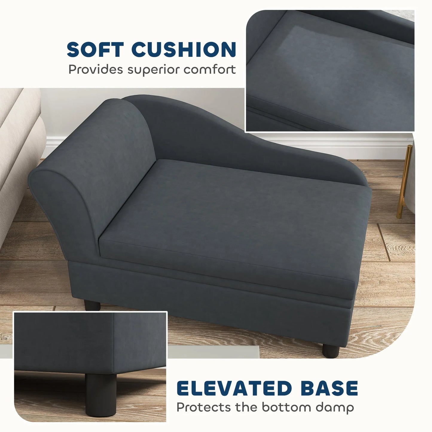 Cj Dropshipping - Pet Sofa Bed Couch with Storage, Pet Sofa for Cats and Small Dogs, Dark Gray - 5