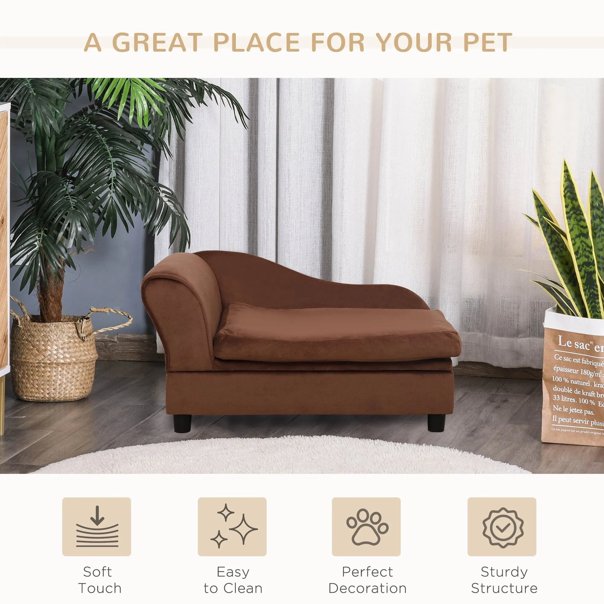 Cj Dropshipping - Pet Sofa Bed Couch with Storage, Pet Sofa for Cats and Small Dogs, Brown - 5