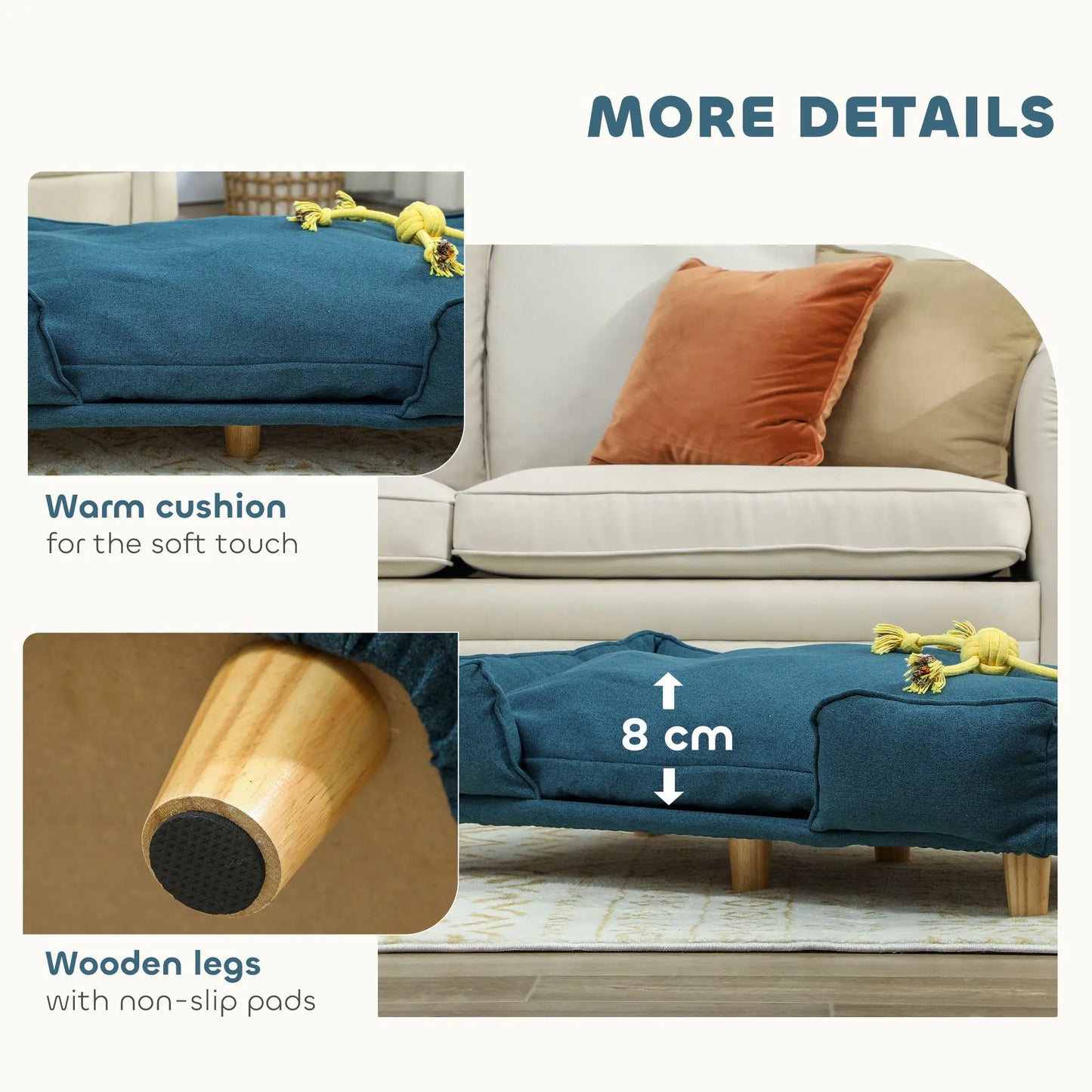 Cj Dropshipping - Raised Dog Couch - Luxury Wood Frame Sofa with Cushion - Sofa Beds
