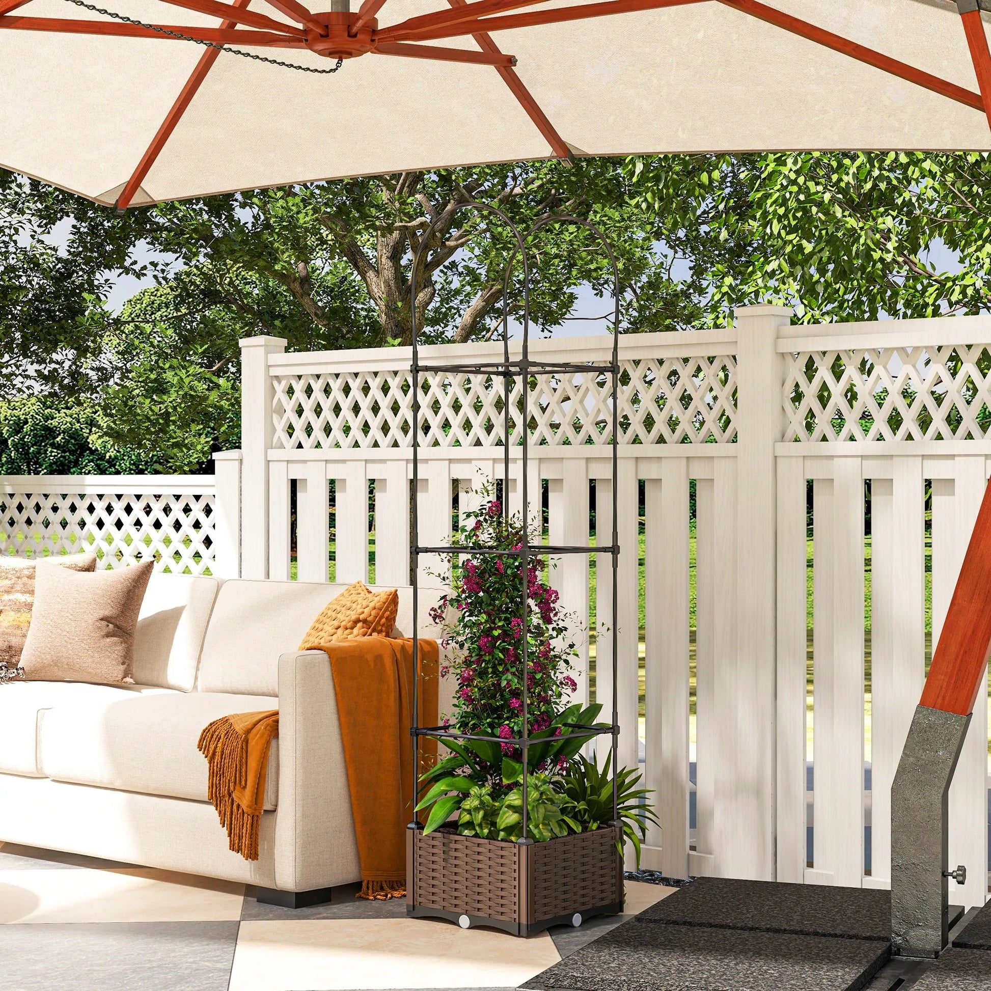 Cj Dropshipping - Self-Watering Elevated Garden Bed with Trellis - Brown - Pet Cots