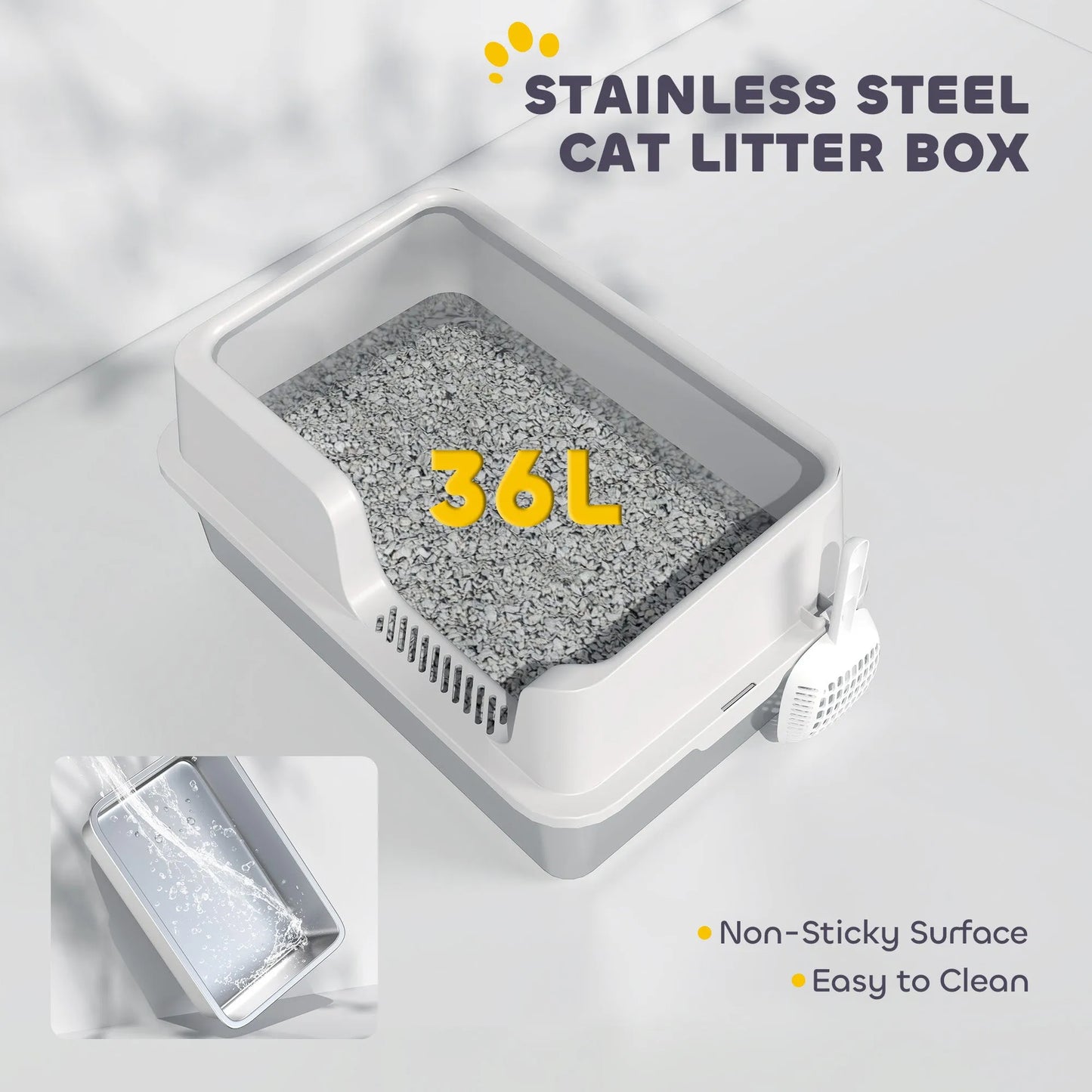 Cj Dropshipping - Stainless Steel Cat Litter Box - High-Sided Anti-Leak Pan - Stainless Steel Cat Litter Boxes