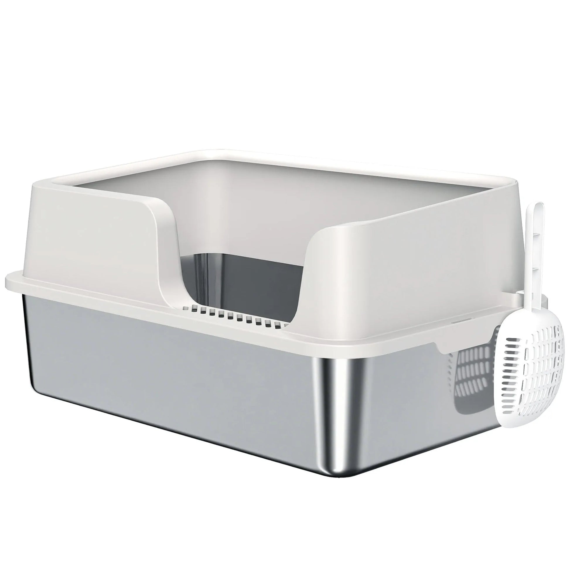 Cj Dropshipping - Stainless Steel Cat Litter Box - High-Sided Anti-Leak Pan - Stainless Steel Cat Litter Boxes