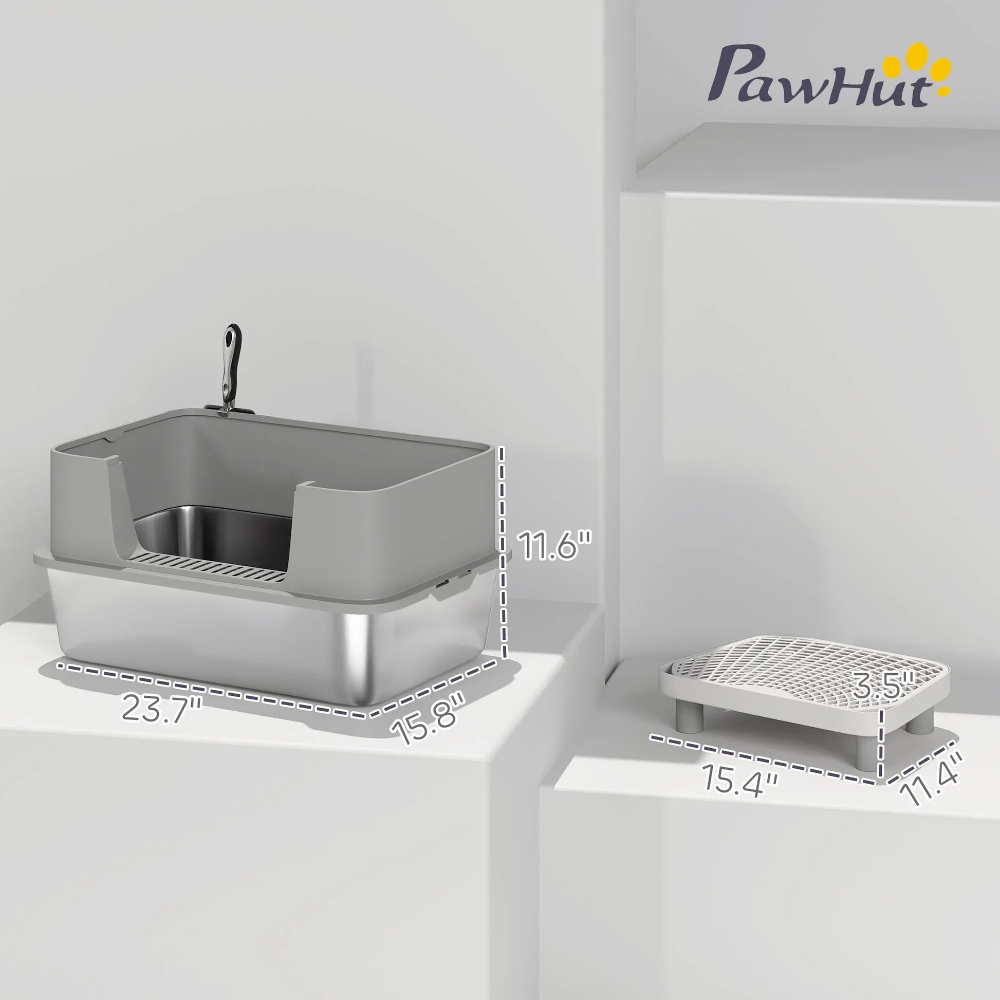 Cj Dropshipping - Stainless Steel Litter Box - High Sided Metal Box with Scoop - Cat Litter Boxes